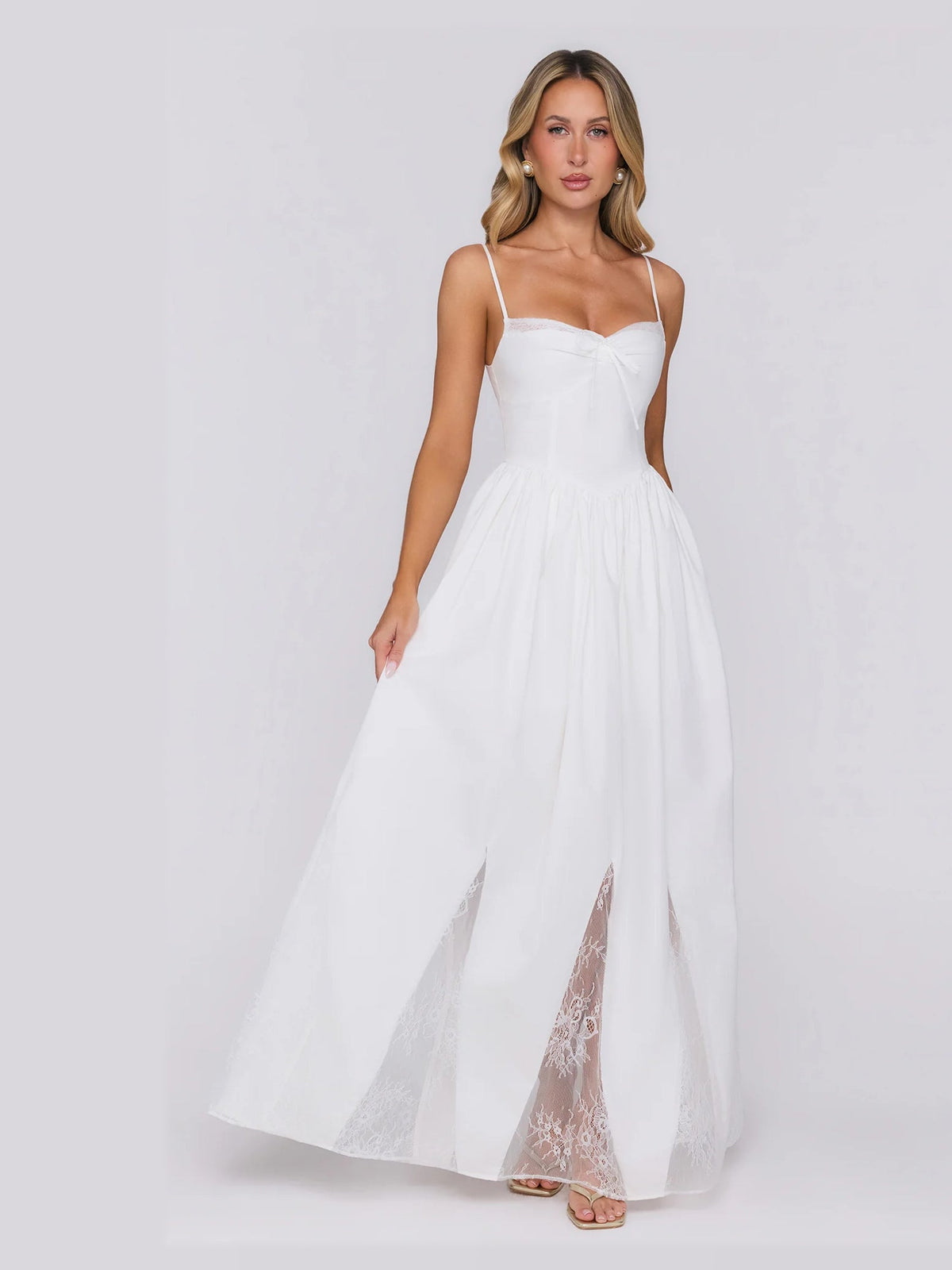 White formal dress with a-line silhouette
