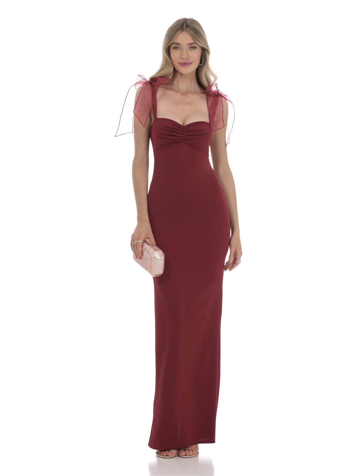 Maroon bridesmaid dress with a-line silhouette