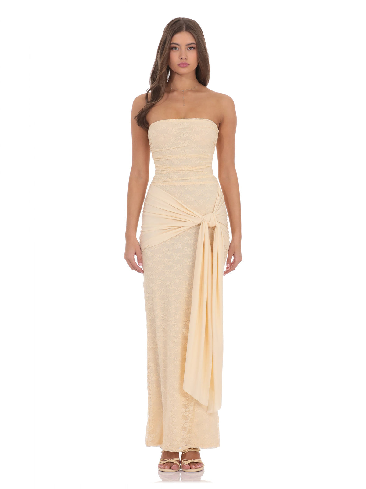 Vanilla bridesmaid dress with strapless neckline