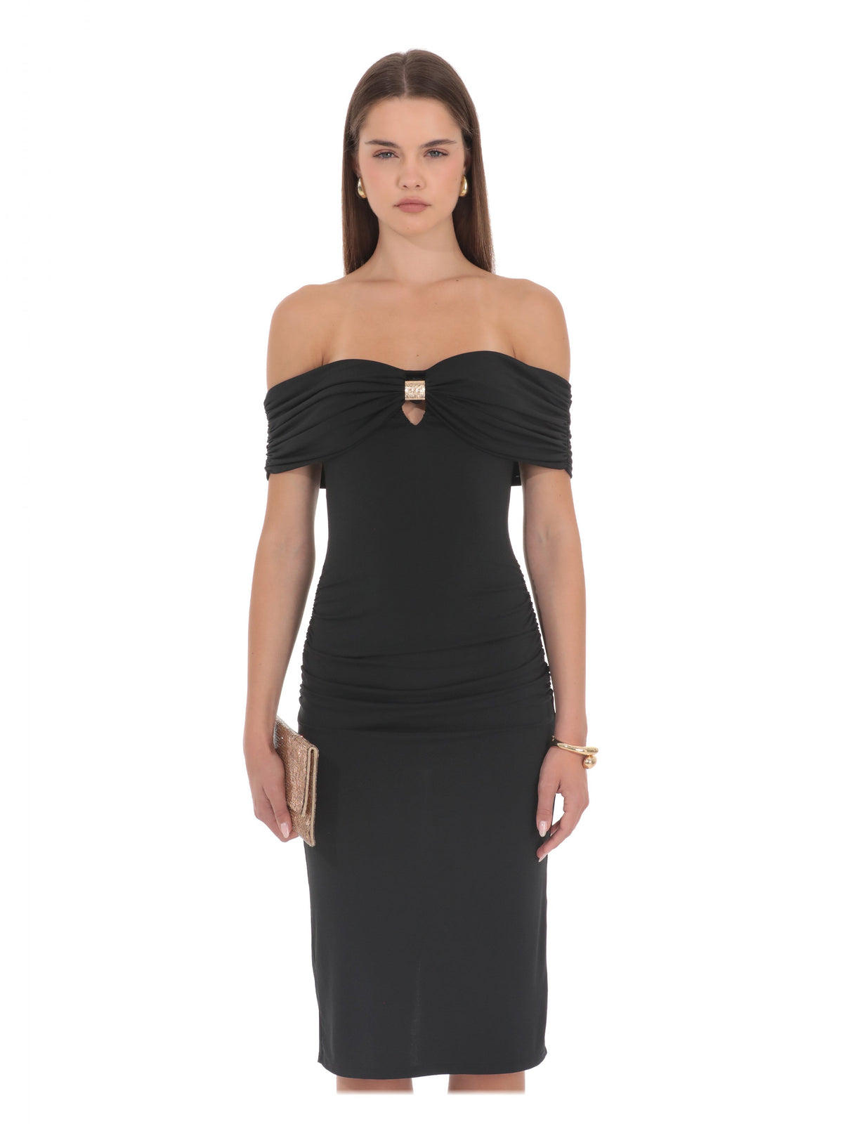 Black bridesmaid dress with a-line silhouette