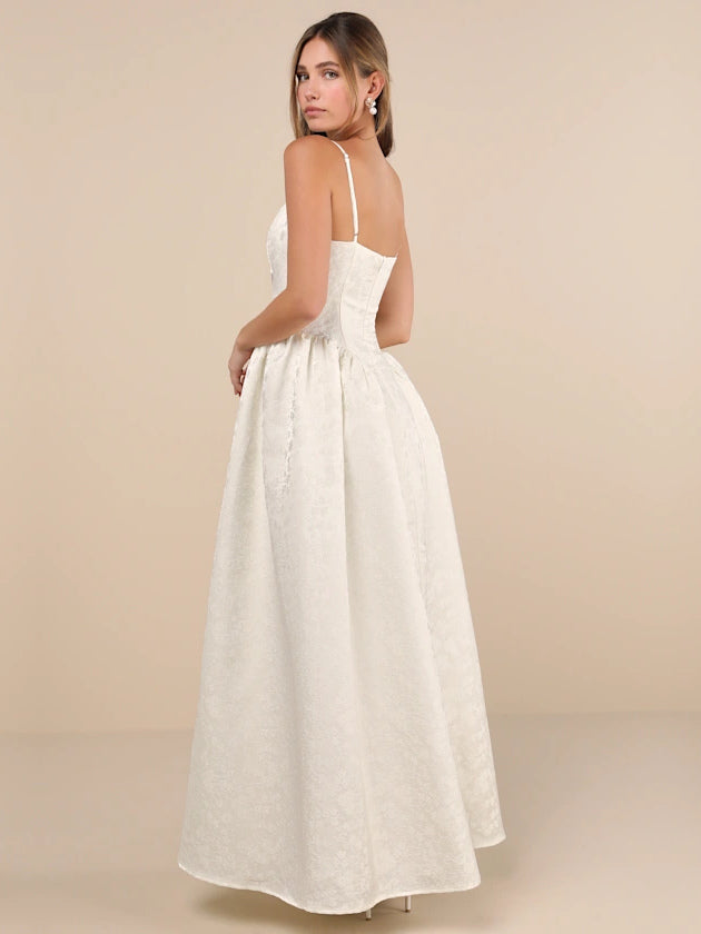 Ivory Floral a-line maxi formal dress with floral print, alternate view