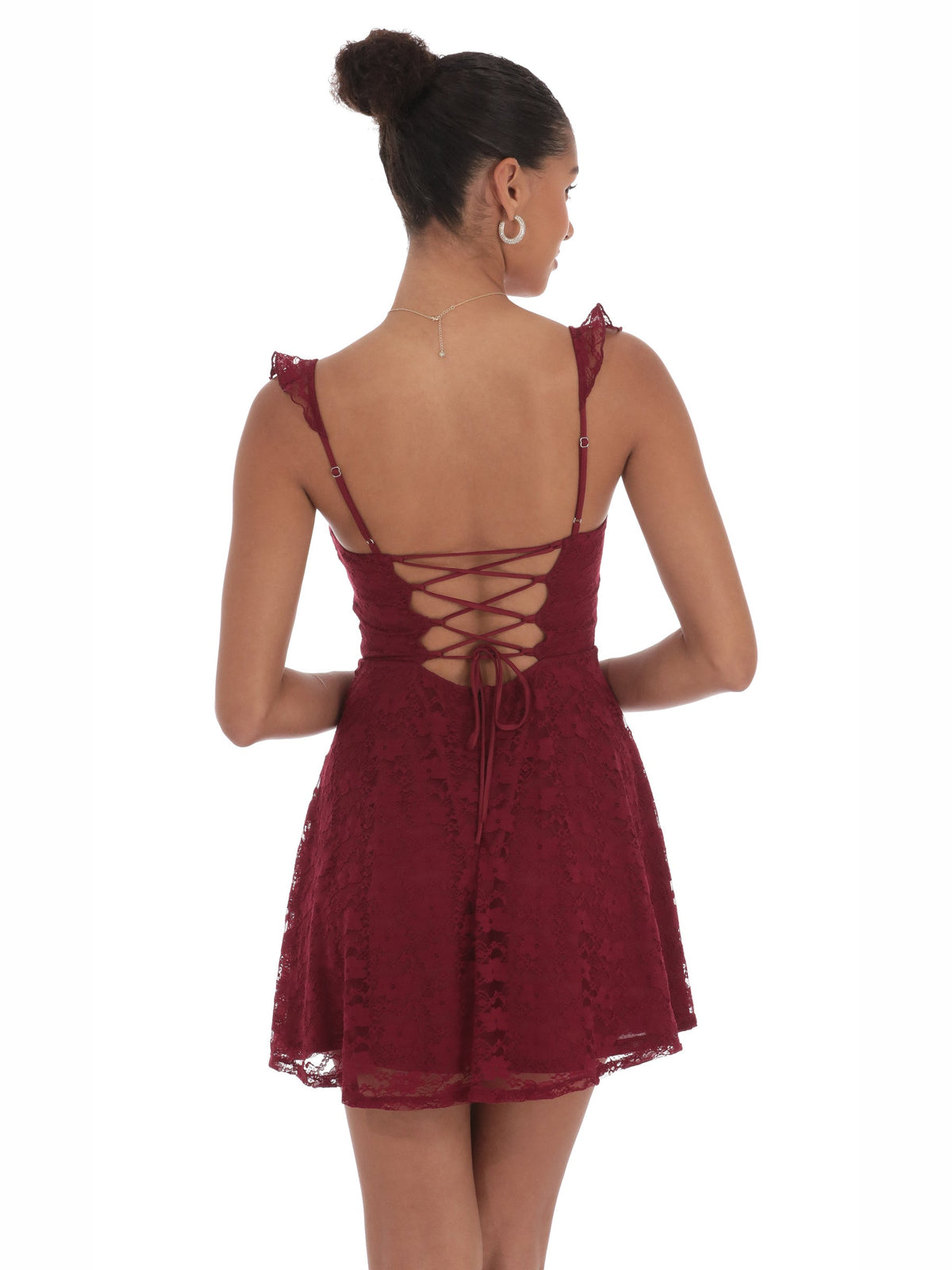Burgundy homecoming dress with a-line silhouette