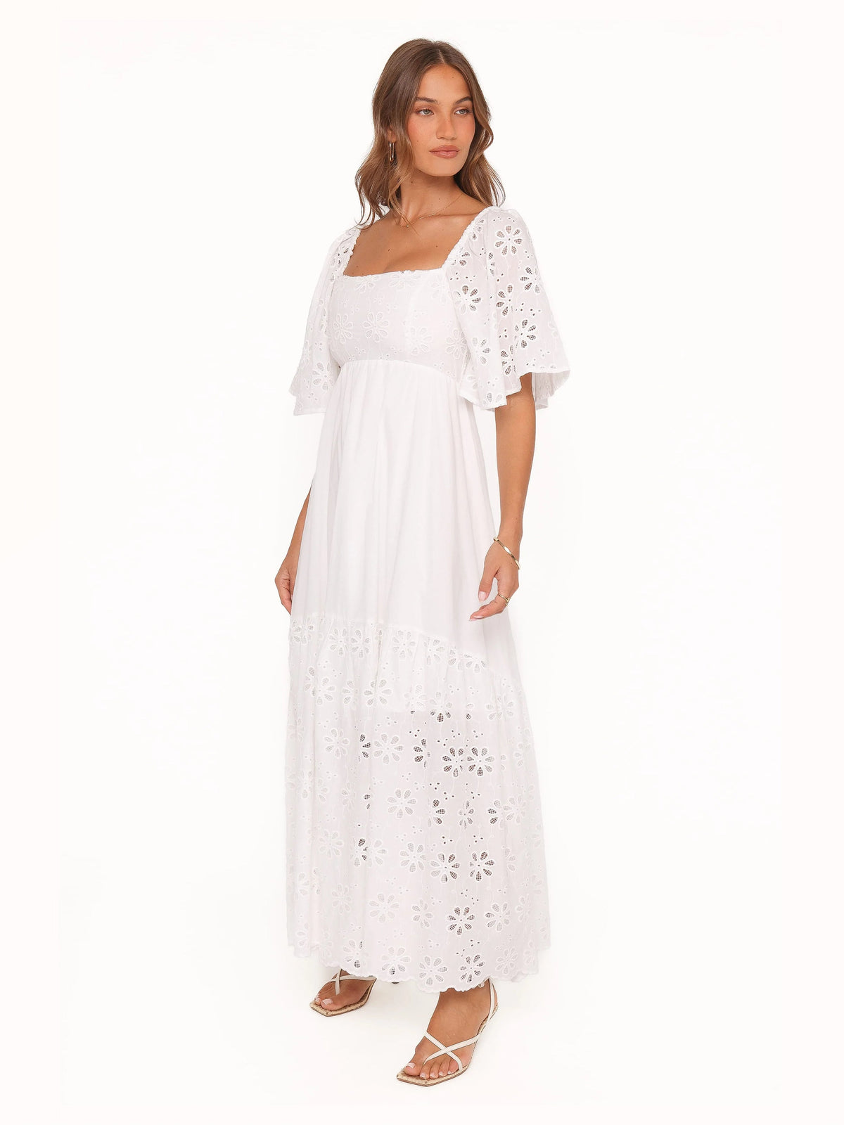 White formal dress with a-line silhouette