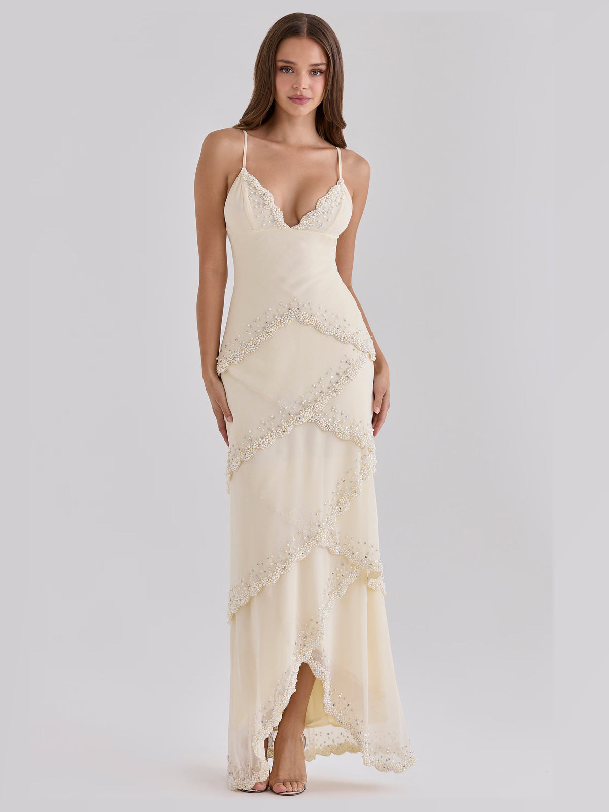 Vanilla formal dress with a-line silhouette