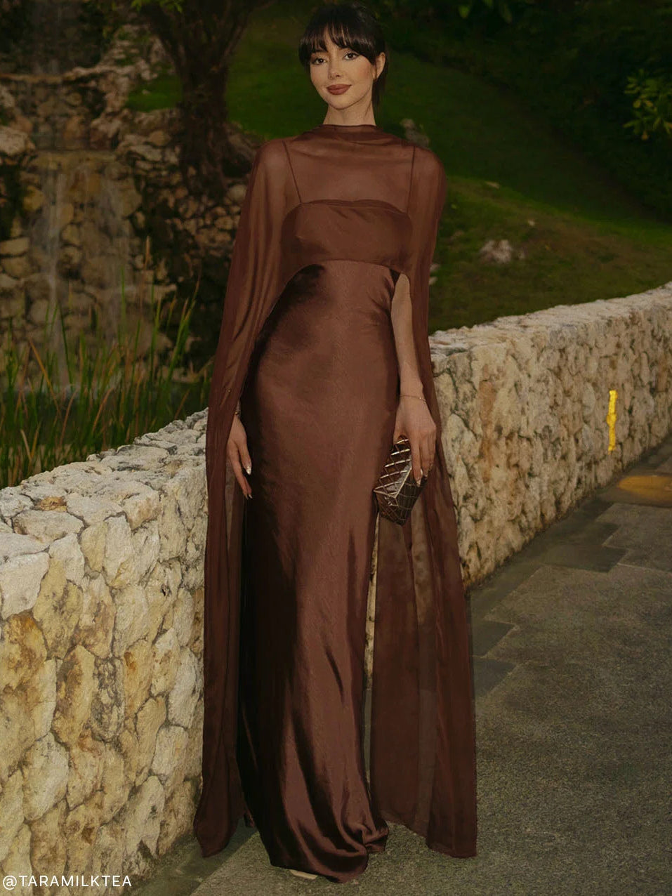 Mocha formal dress with a-line silhouette