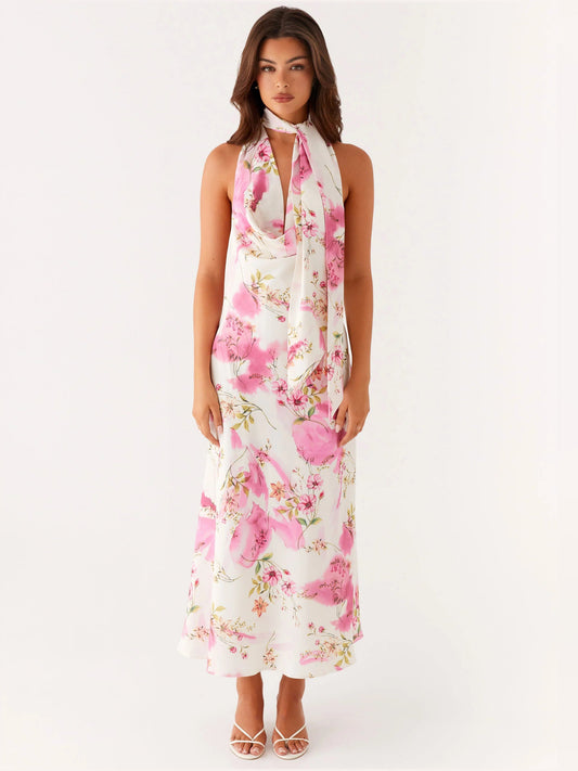 Ivory Floral midi formal dress with floral print, alternate view