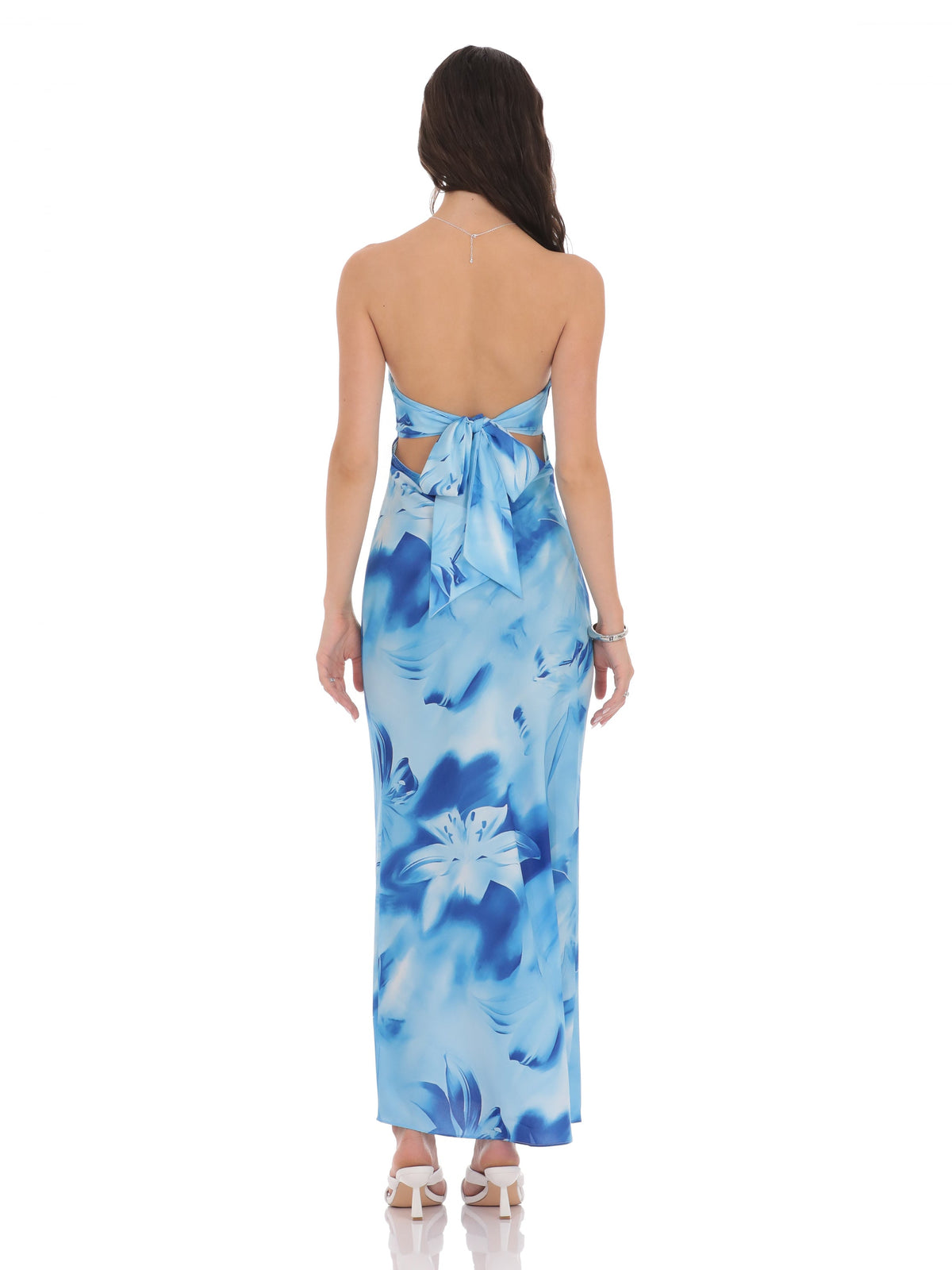 Blue bridesmaid dress with strapless neckline