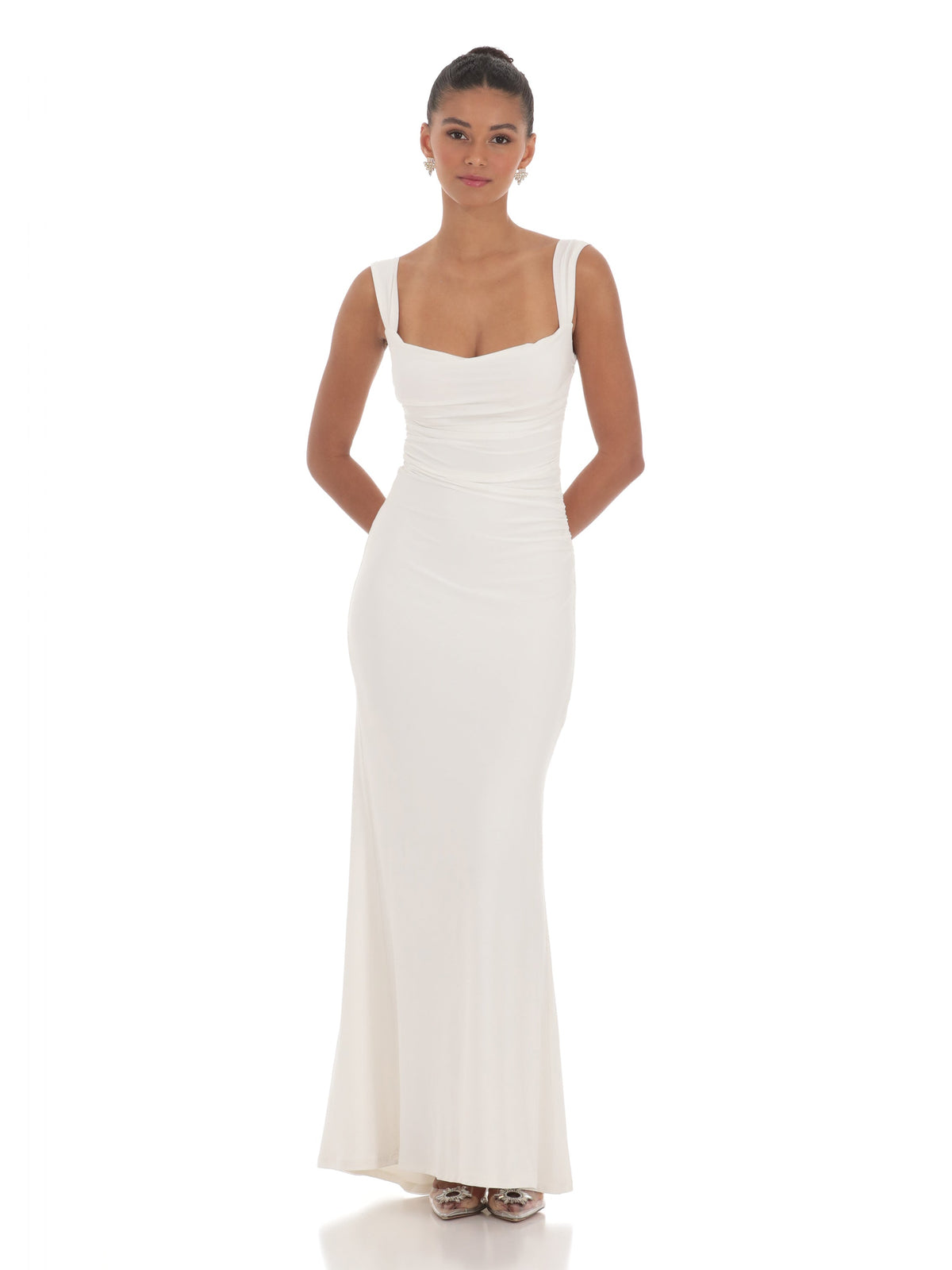 White bridesmaid dress with a-line silhouette