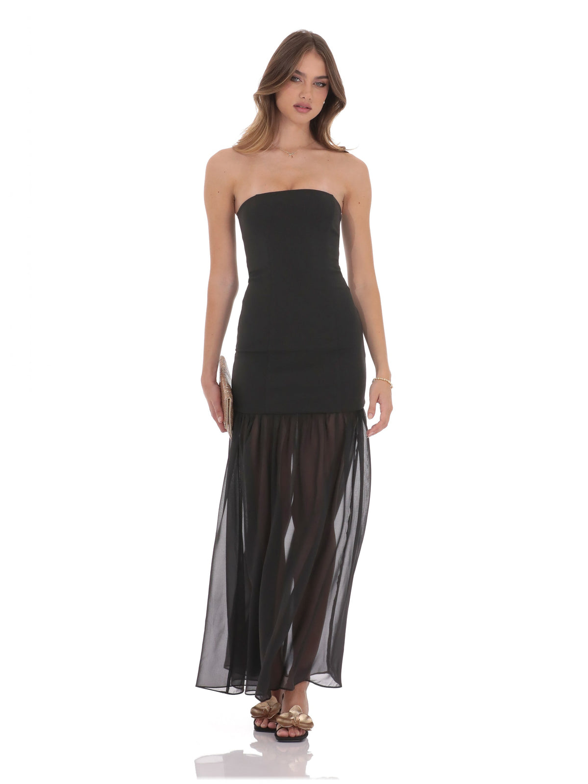 Black bridesmaid dress with strapless neckline