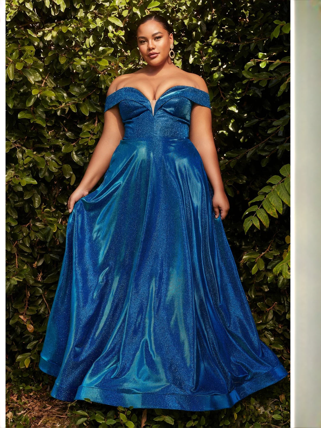 Dark blue satin off-shoulder sweetheart prom dress, A-line skirt, floor length