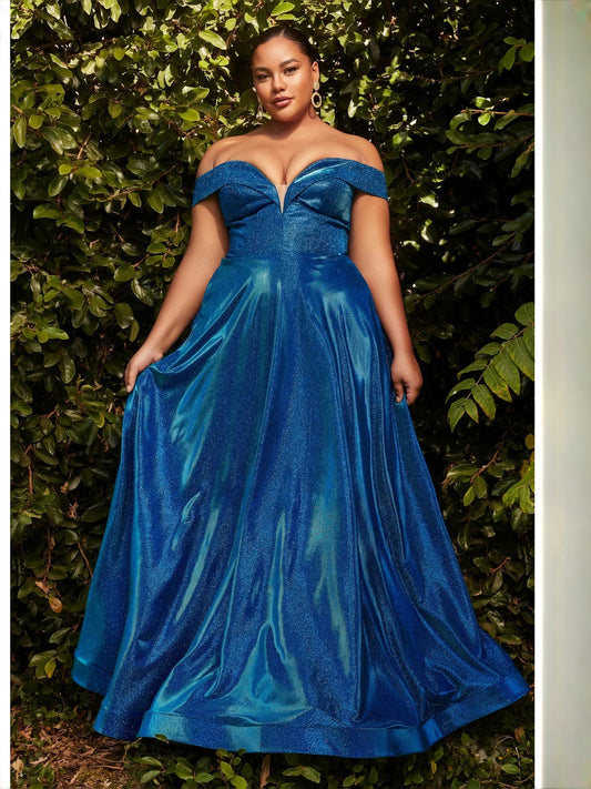 Dark blue satin off-shoulder sweetheart prom dress, A-line skirt, floor length