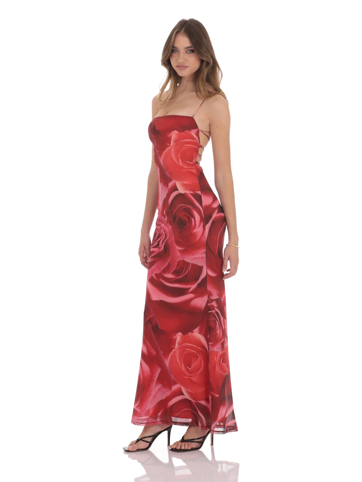 Red bridesmaid dress with bodycon silhouette