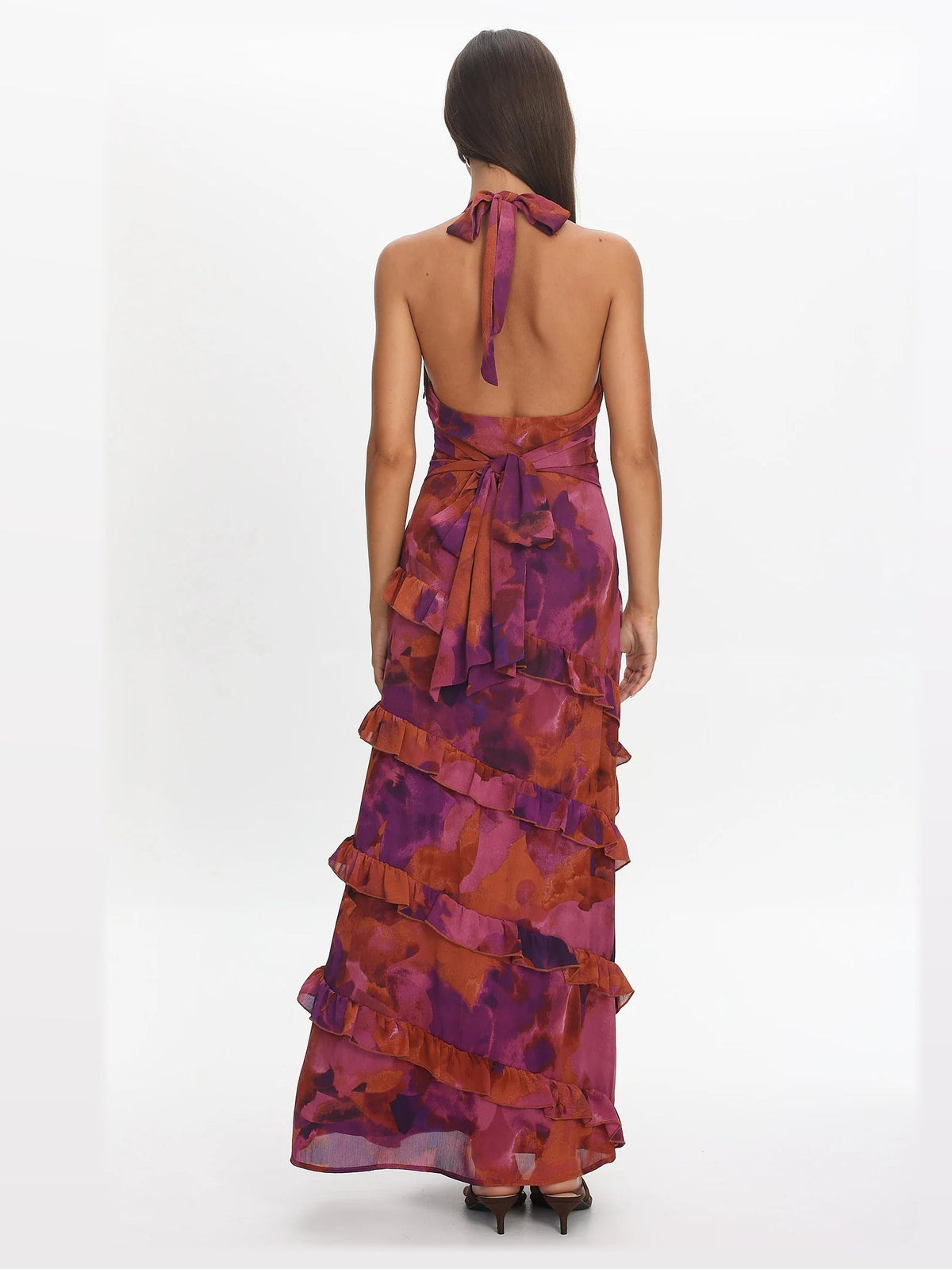 Rose formal dress with halter neck neckline