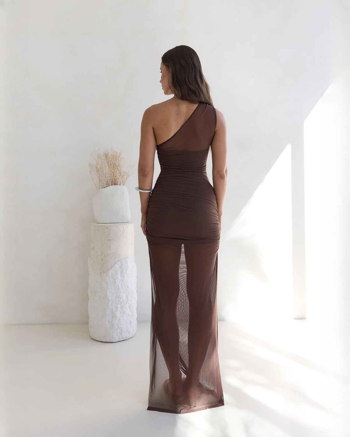 one-shoulder mesh a-line maxi bridesmaid dress - image 2