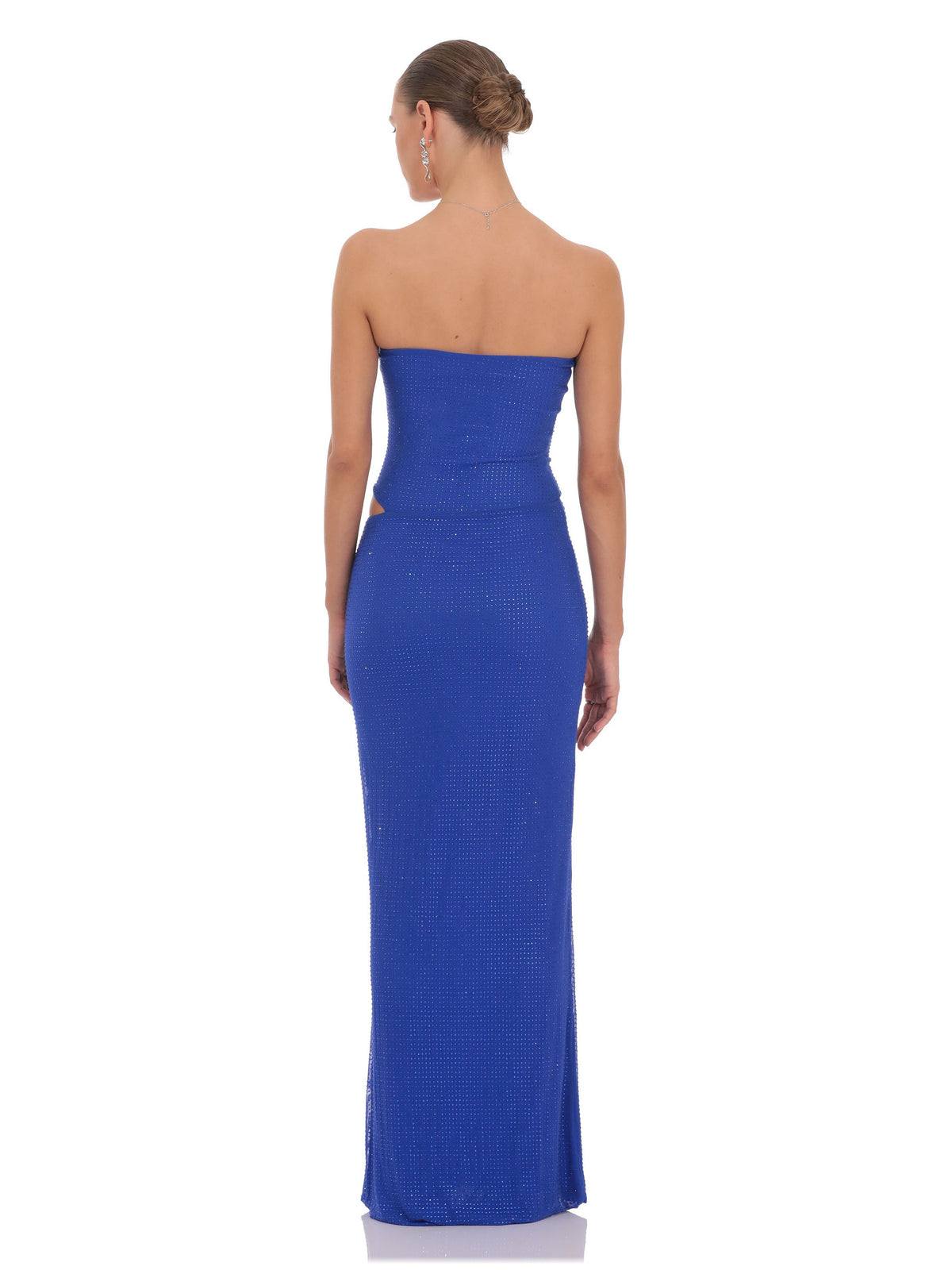 Blue bridesmaid dress with a-line silhouette