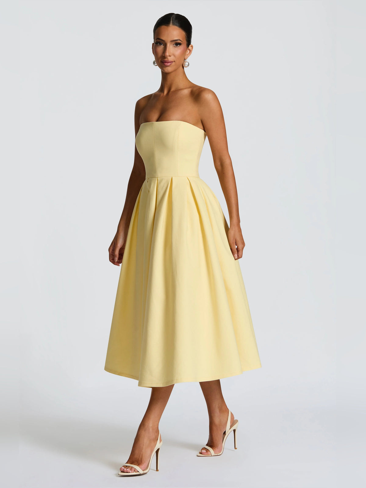 Lemon strapless midi formal dress with pleated A-line skirt