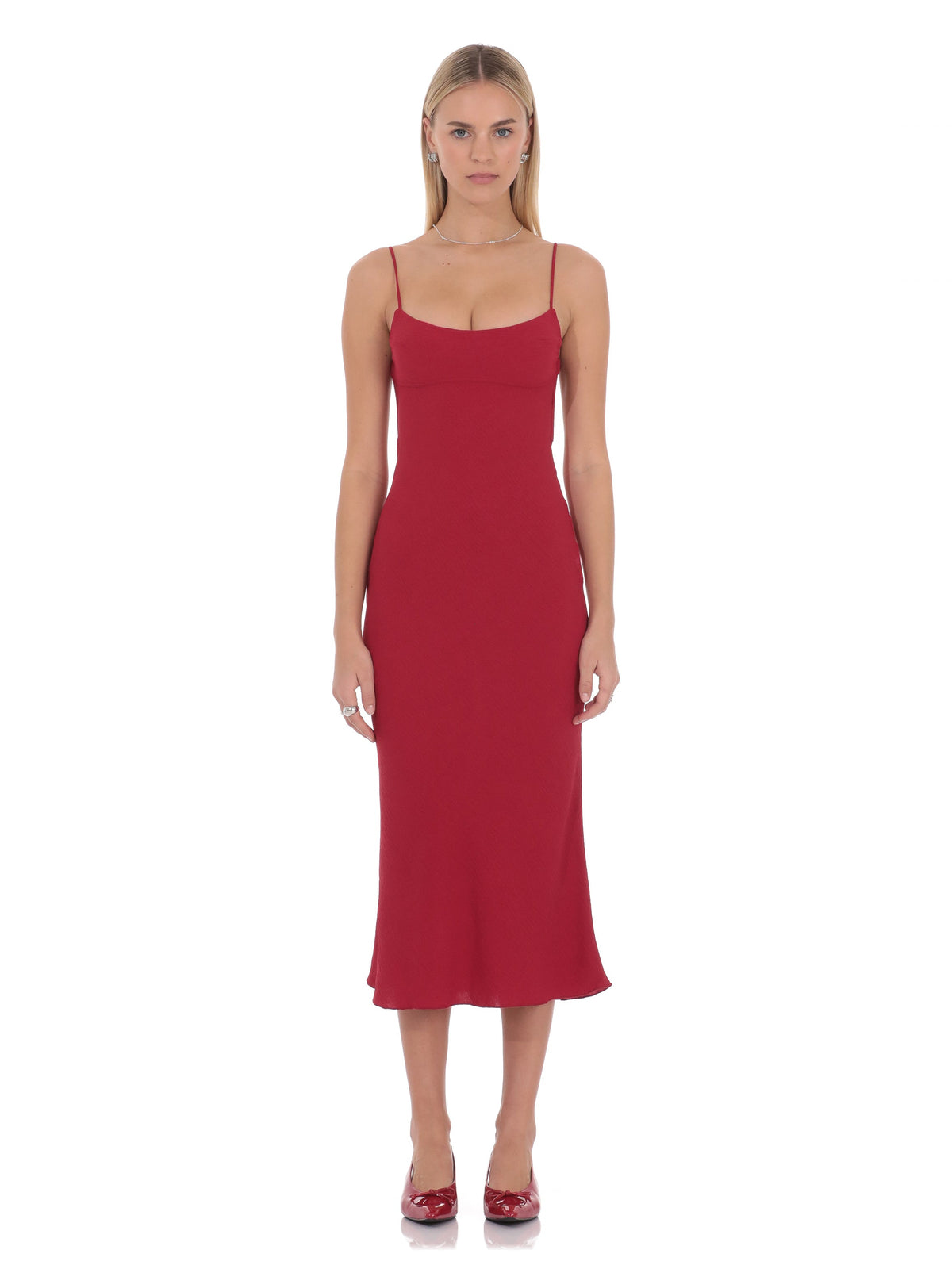 Red bridesmaid dress with a-line silhouette