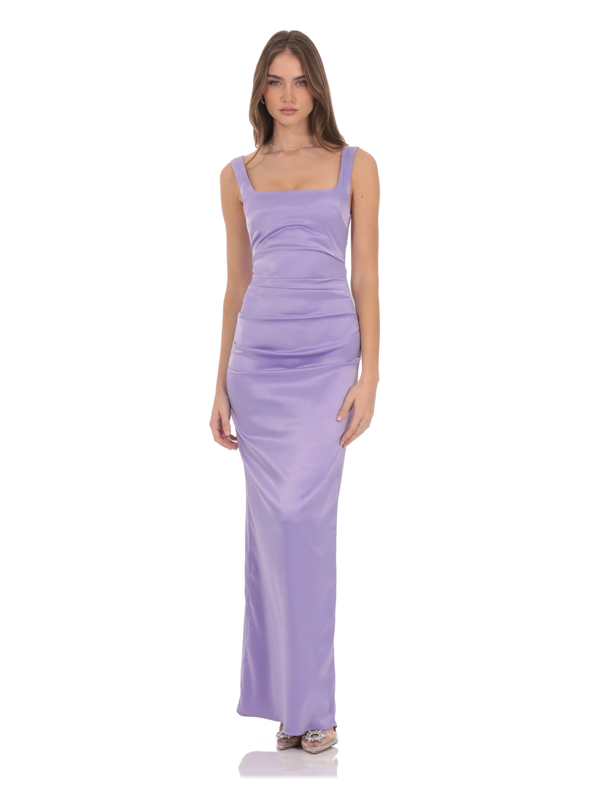 Lilac bridesmaid dress with bodycon silhouette