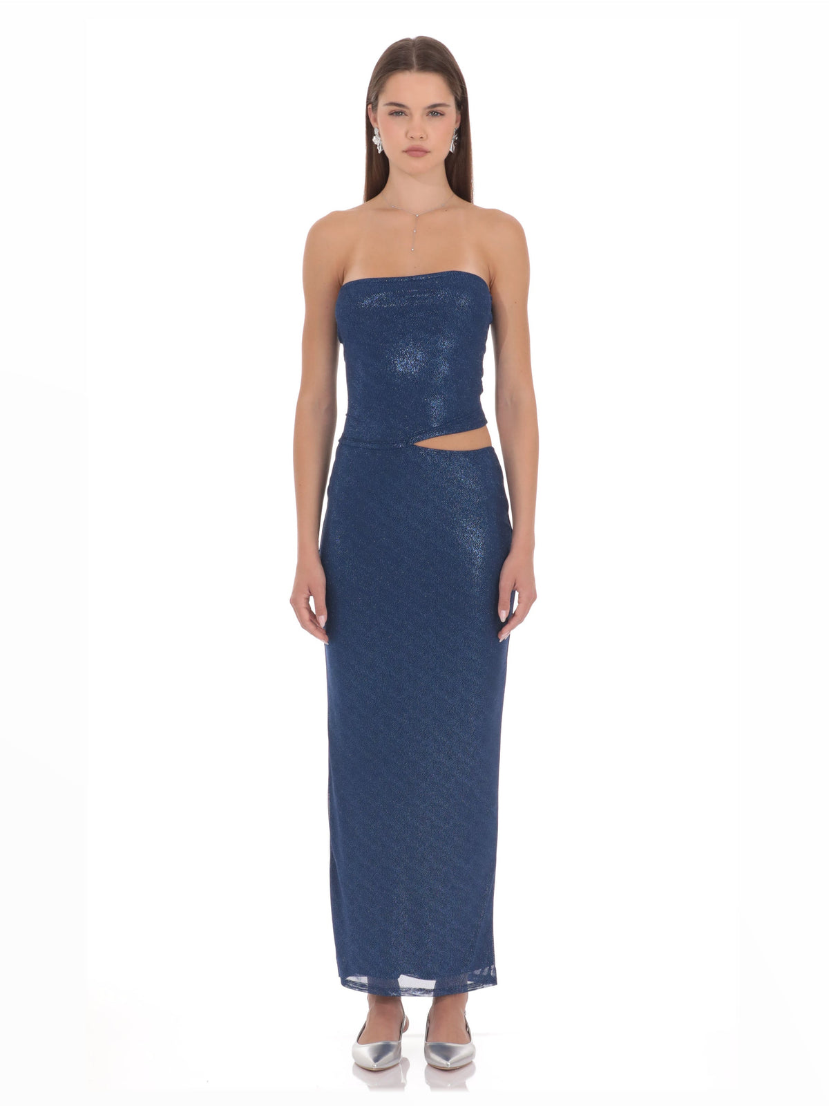 Blue bridesmaid dress with a-line silhouette