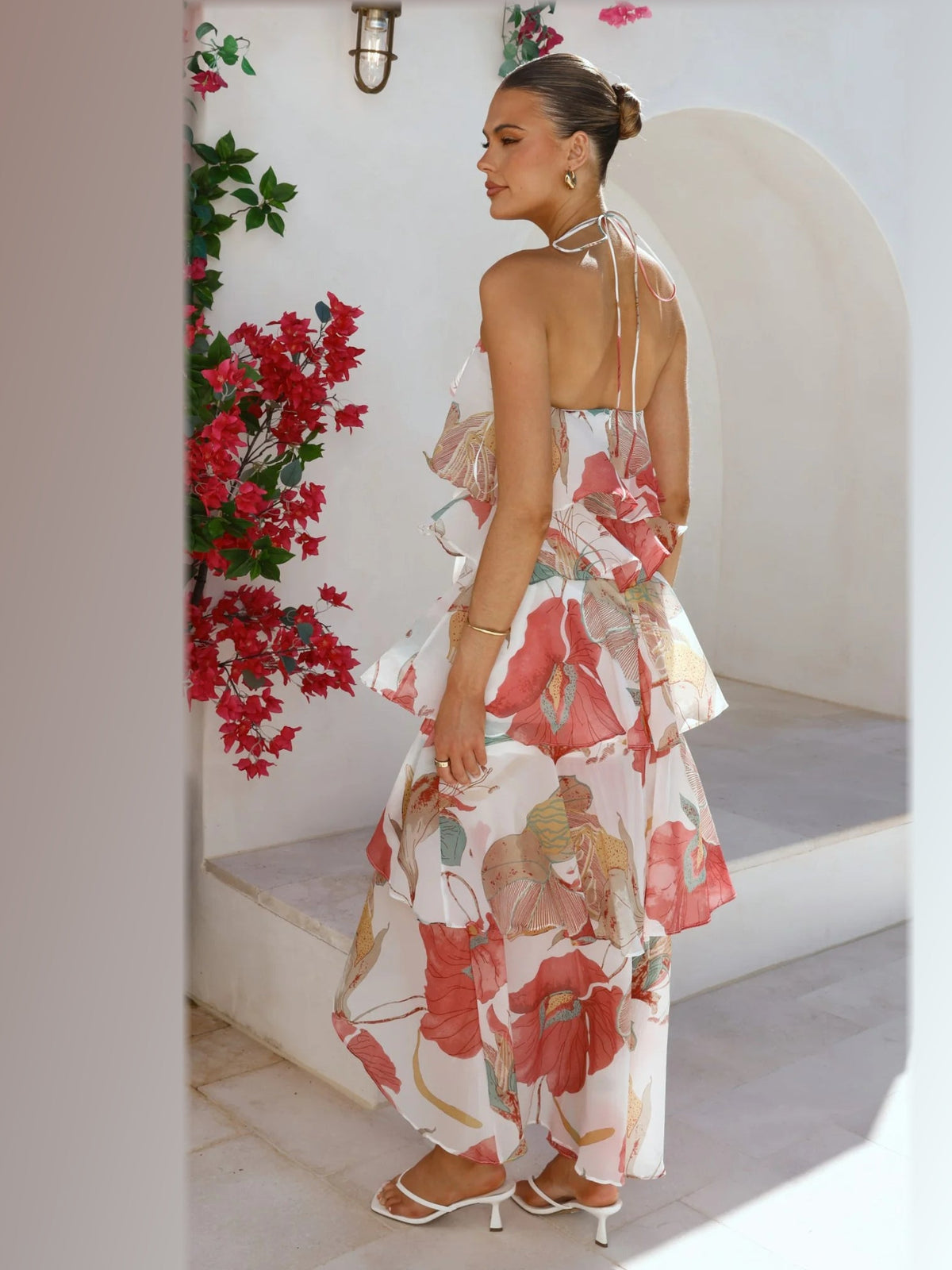 Blush maxi formal dress, back full-length view showing the bodice