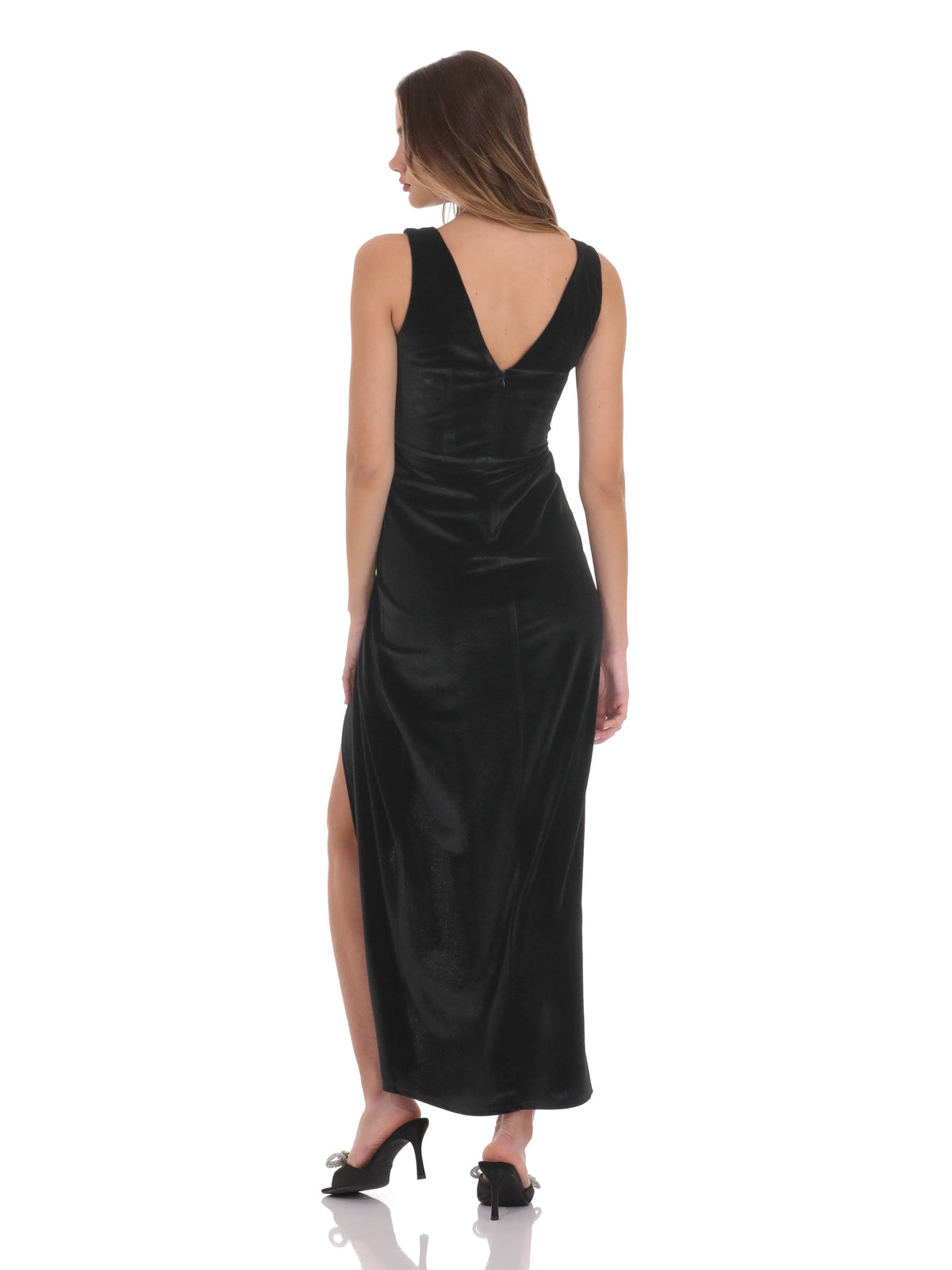 Black bridesmaid dress with v neck neckline