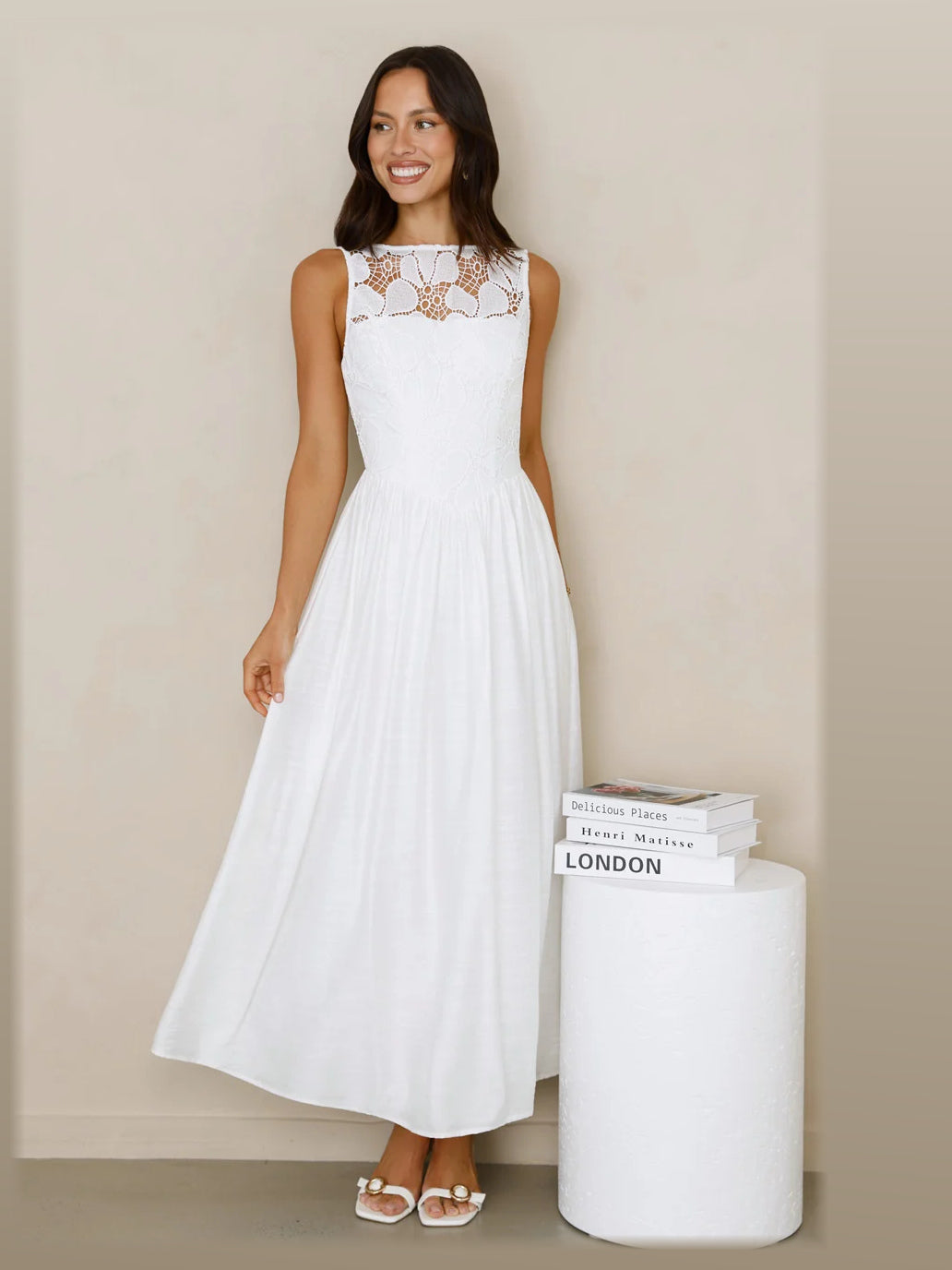 White formal dress with a-line silhouette