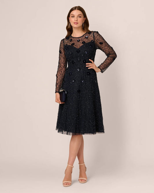 long-sleeve a-line midi mother of the bride dress - image 2