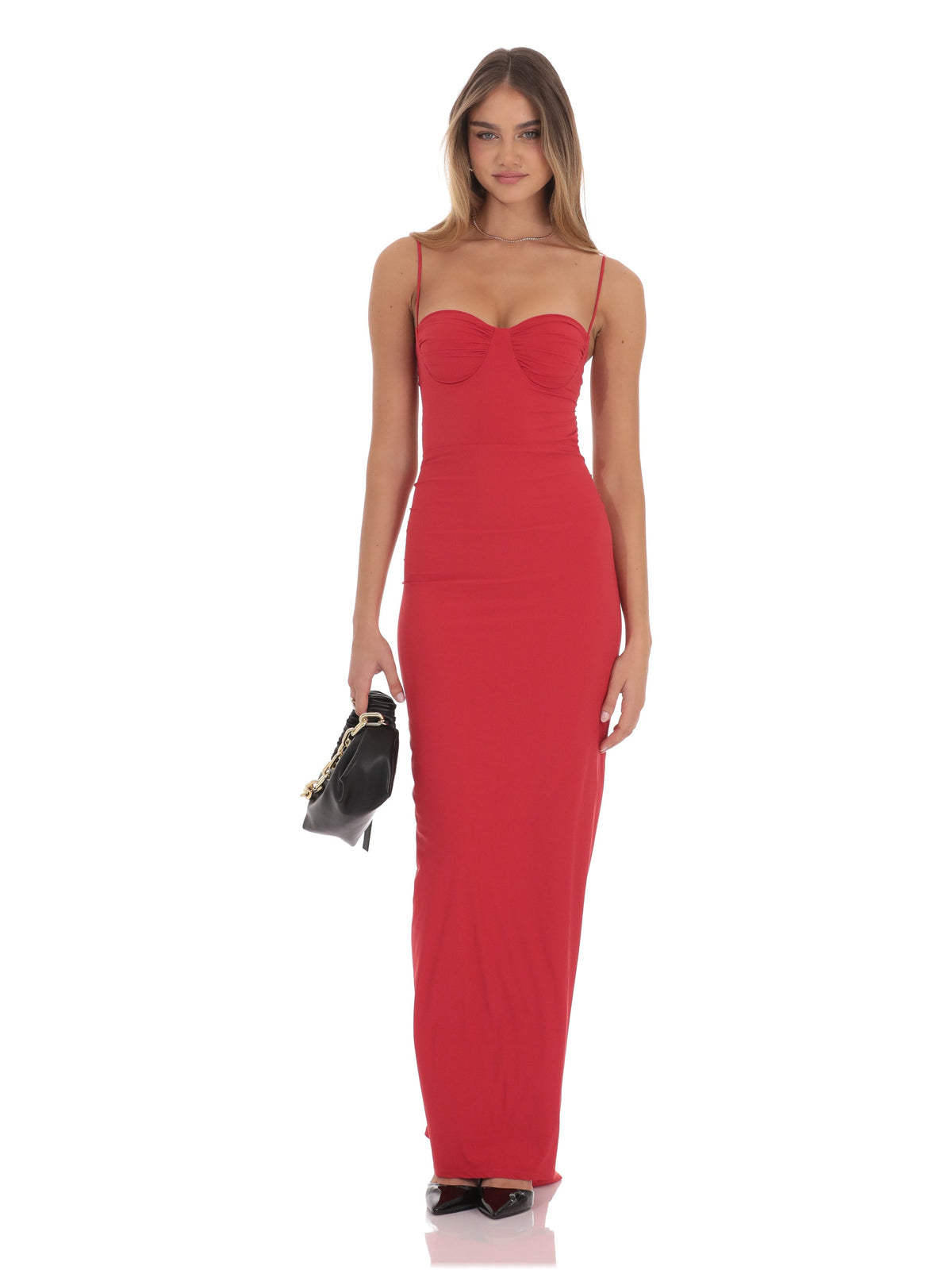 Red bridesmaid dress with a-line silhouette
