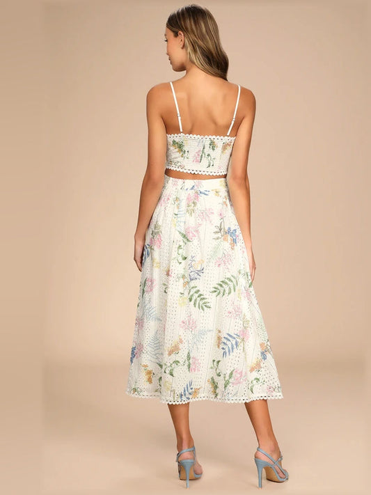 White Floral midi formal dress with embroidery, alternate view