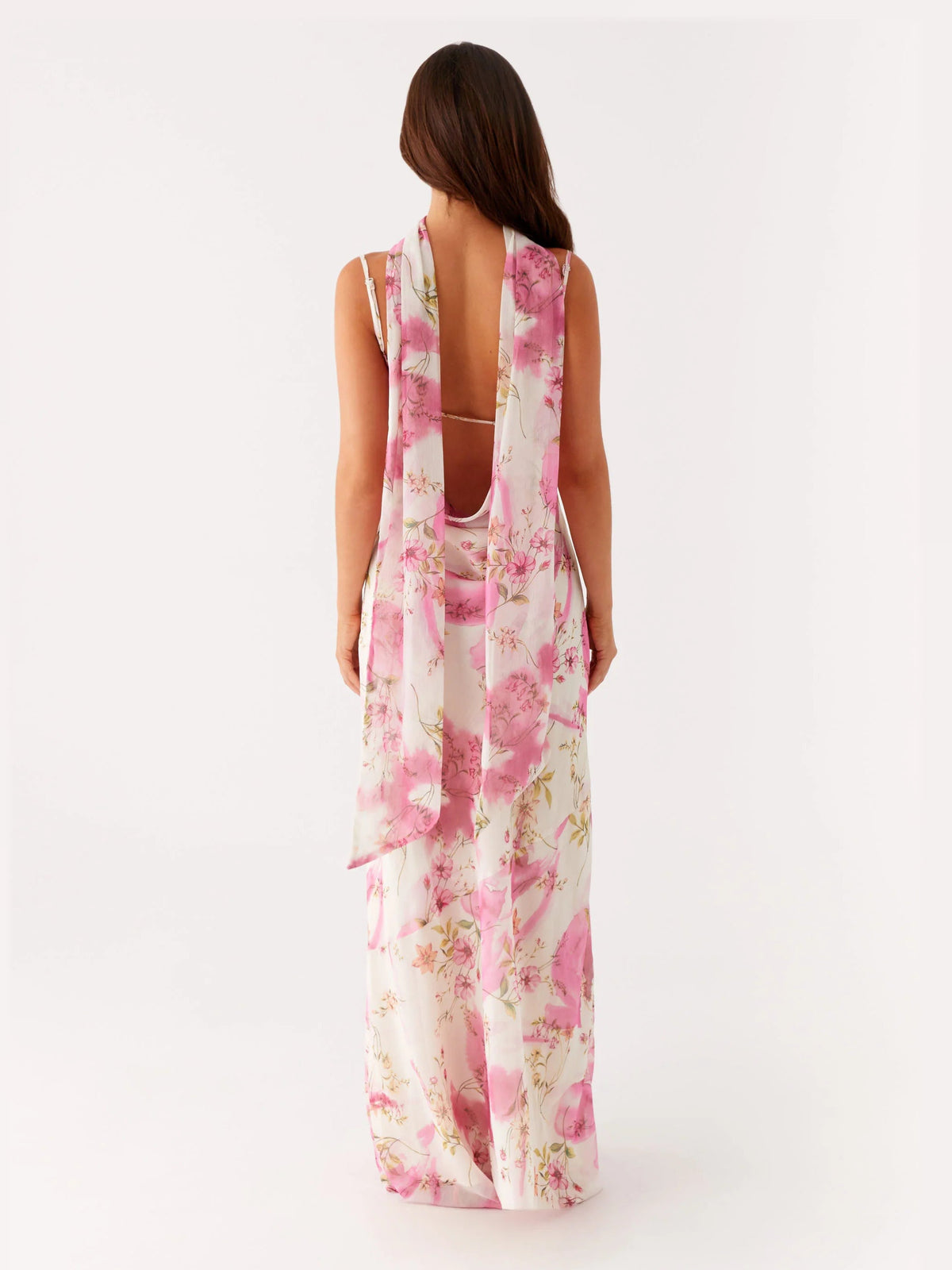 Ivory Floral maxi formal dress, back full-length view showing the bodice