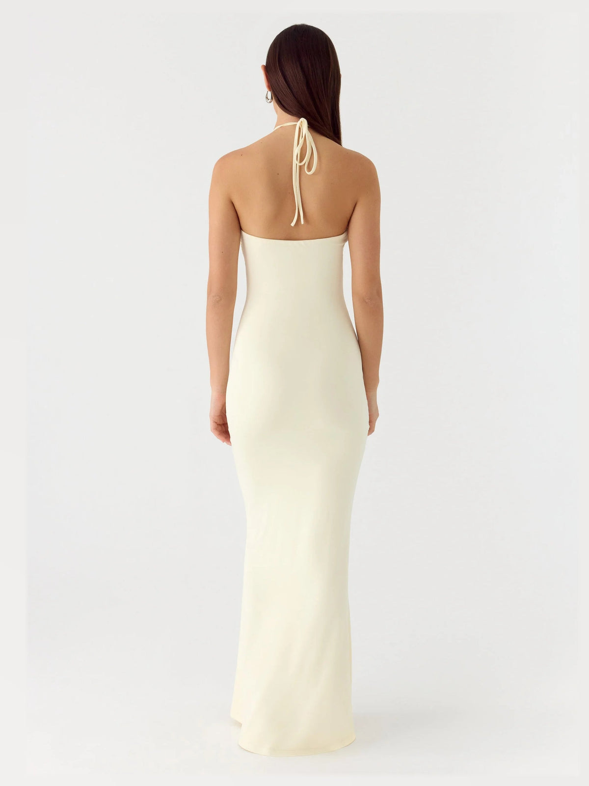 Lemon Yellow maxi formal dress, back full-length view showing the bodice