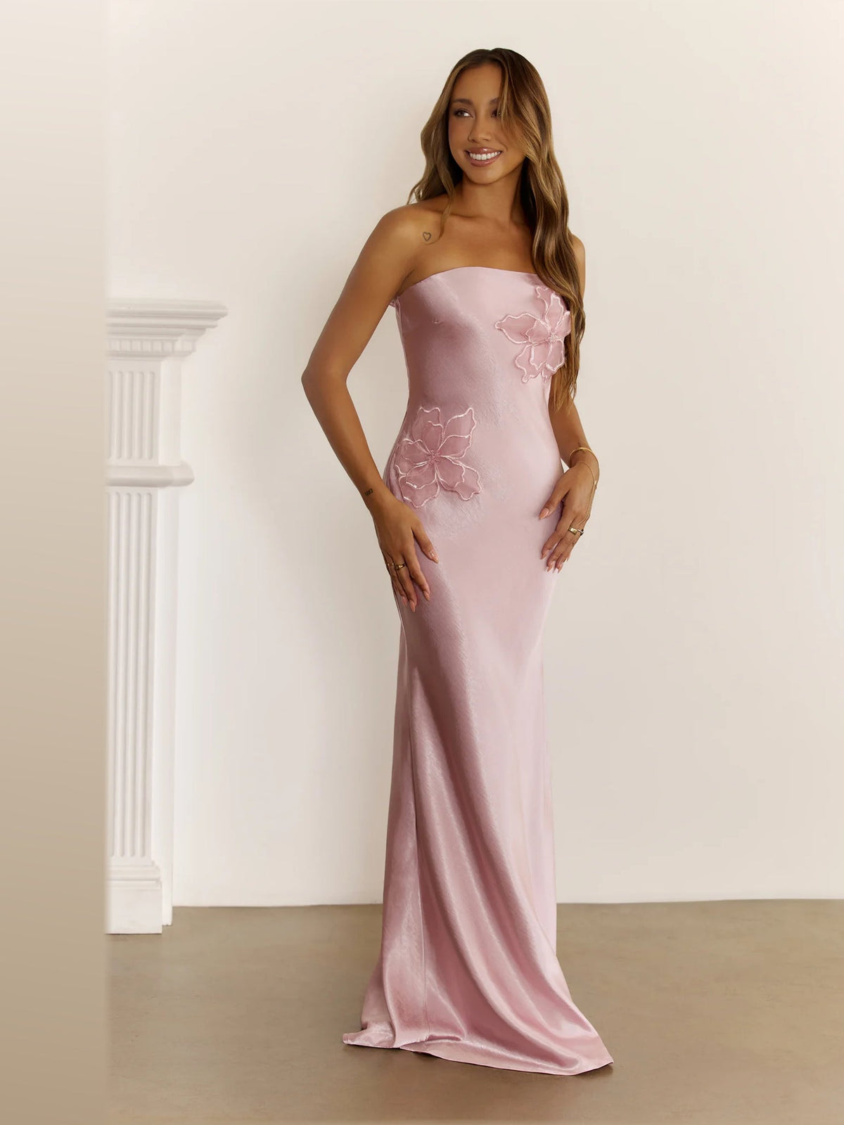 Pink formal dress with strapless neckline