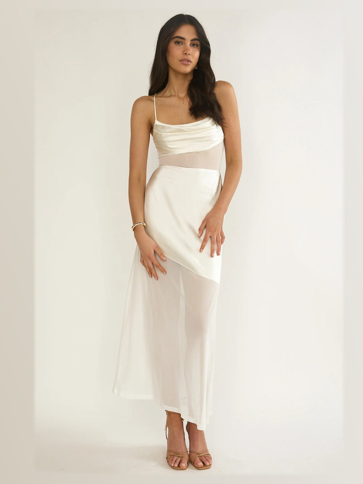 Oyster formal dress with a-line silhouette