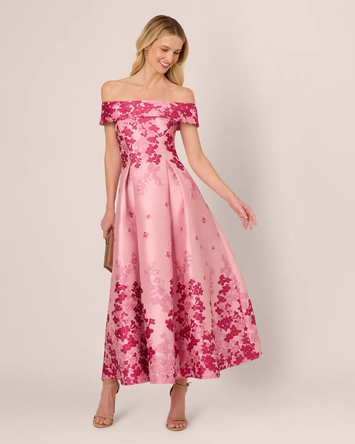 off shoulder fit-and-flare ankle-length mother of the bride dress - image 2