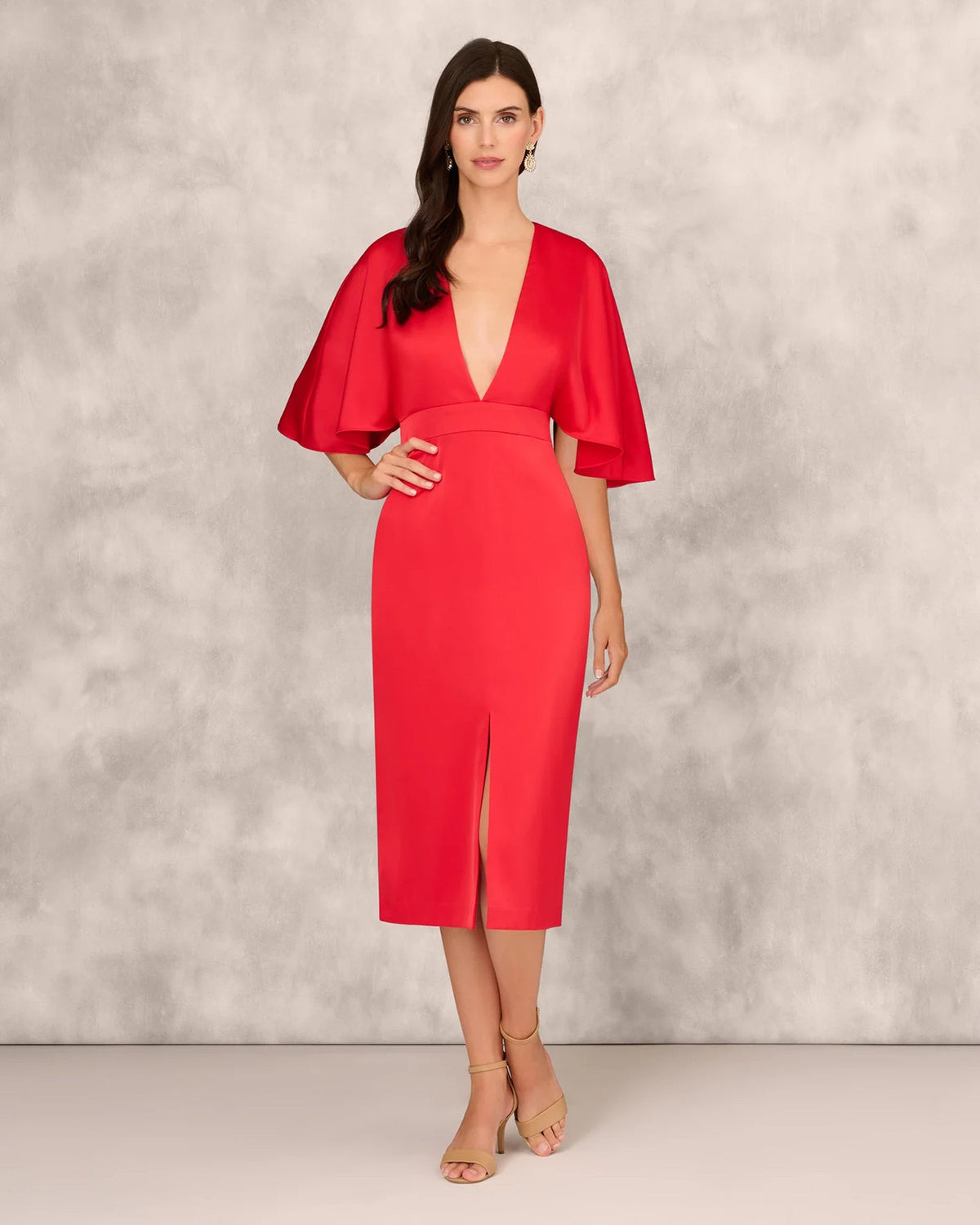 plunging neckline sheath midi mother of the bride dress - image 2
