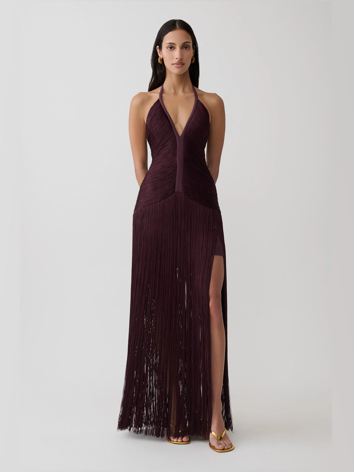 Plum formal dress with a-line silhouette