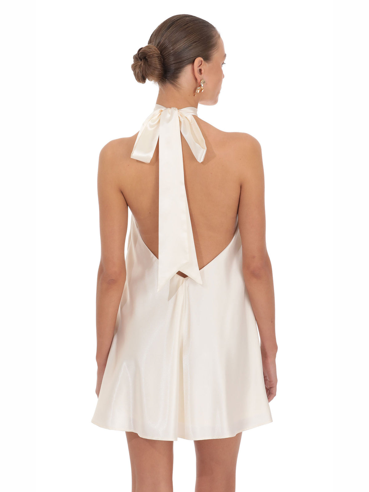 White homecoming dress with halter neck neckline