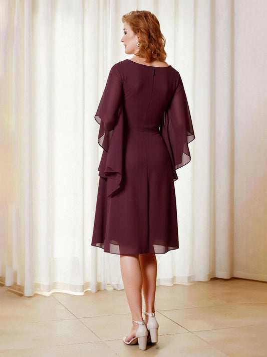 Cabernet backless V-neck A-line midi chiffon dress with beaded waist detail