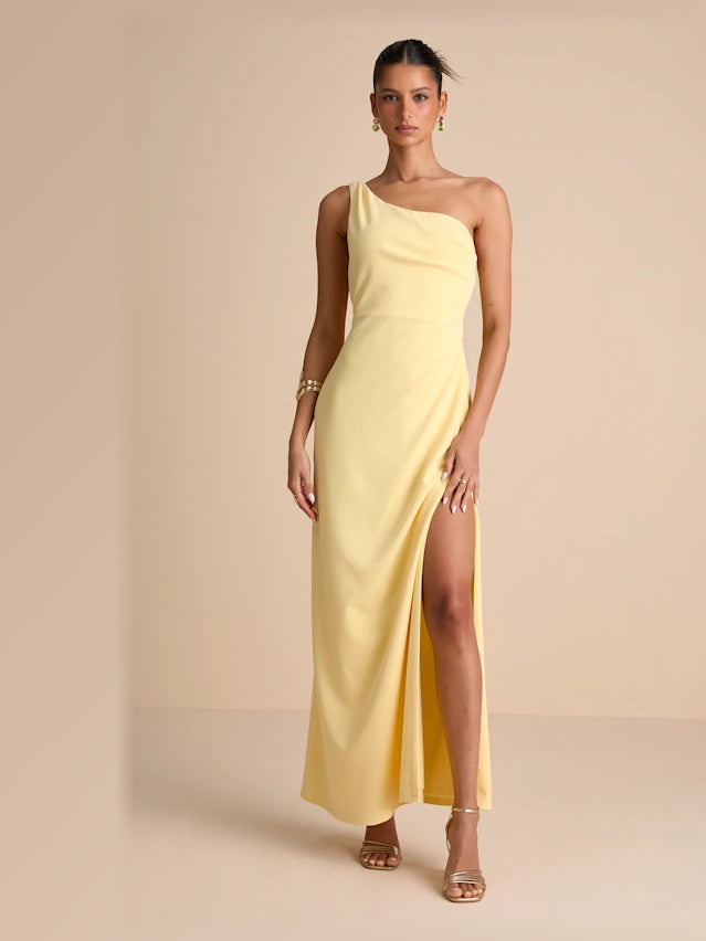Light Yellow formal dress with cowl neck neckline