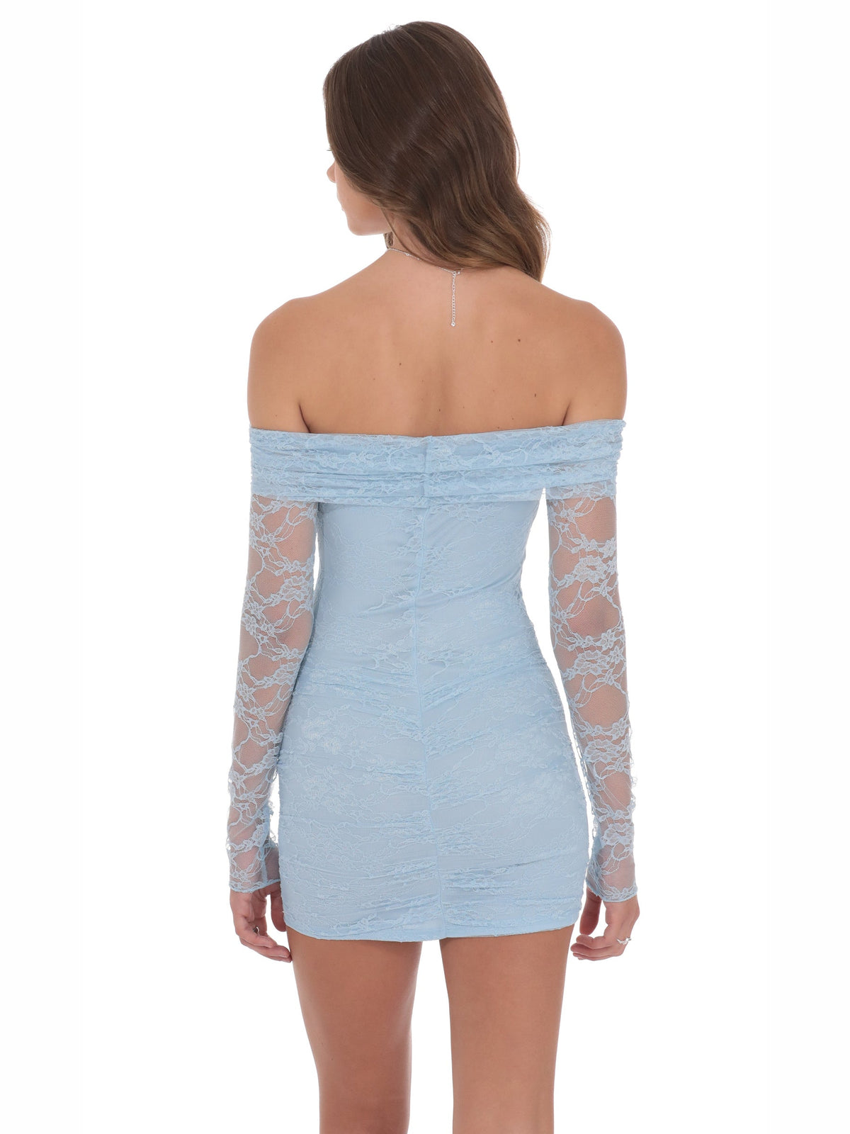 Light Blue homecoming dress with off shoulder neckline