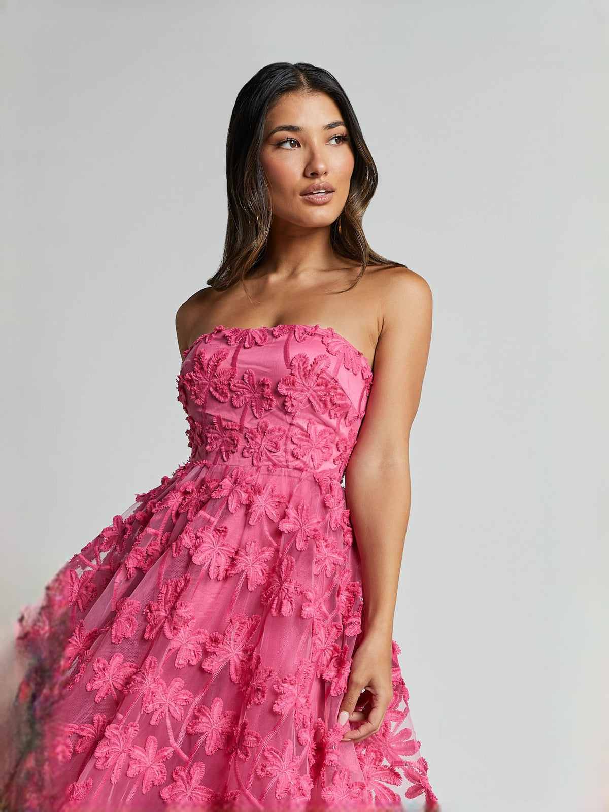 Pink midi formal dress with embroidery, alternate view