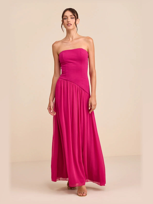 Berry Pink formal dress with strapless neckline