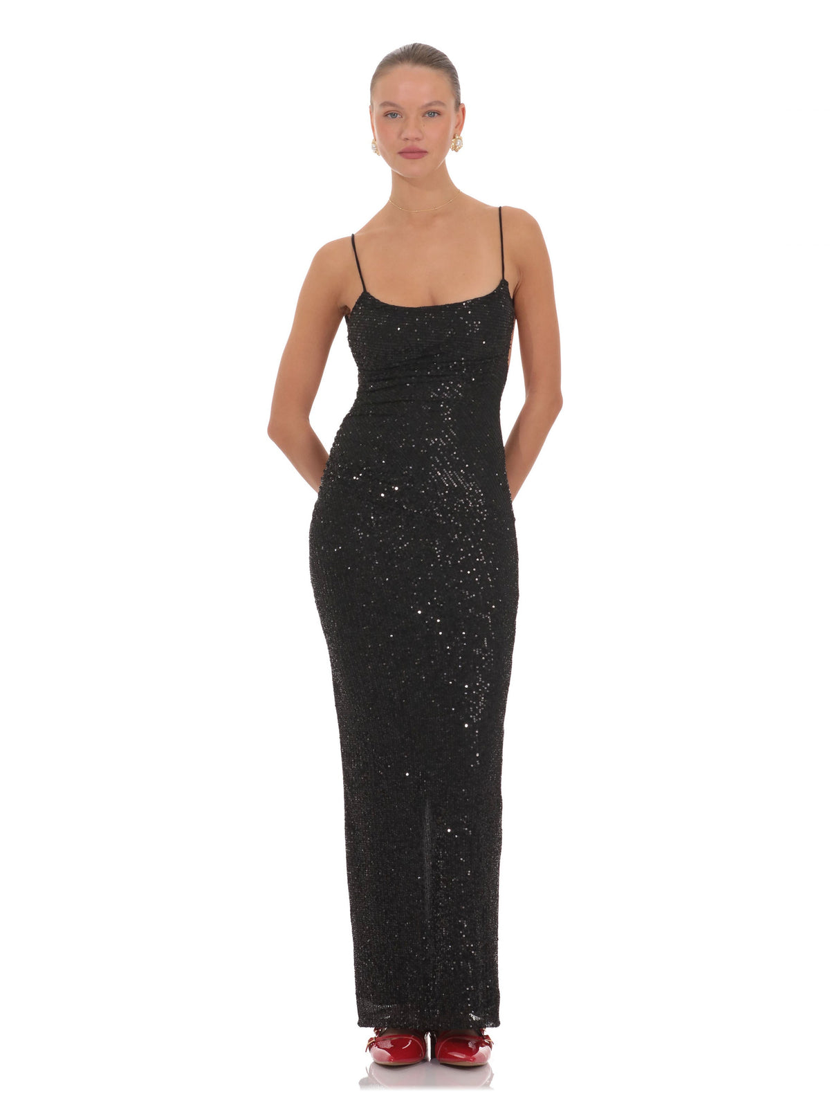 Black bridesmaid dress with bodycon silhouette