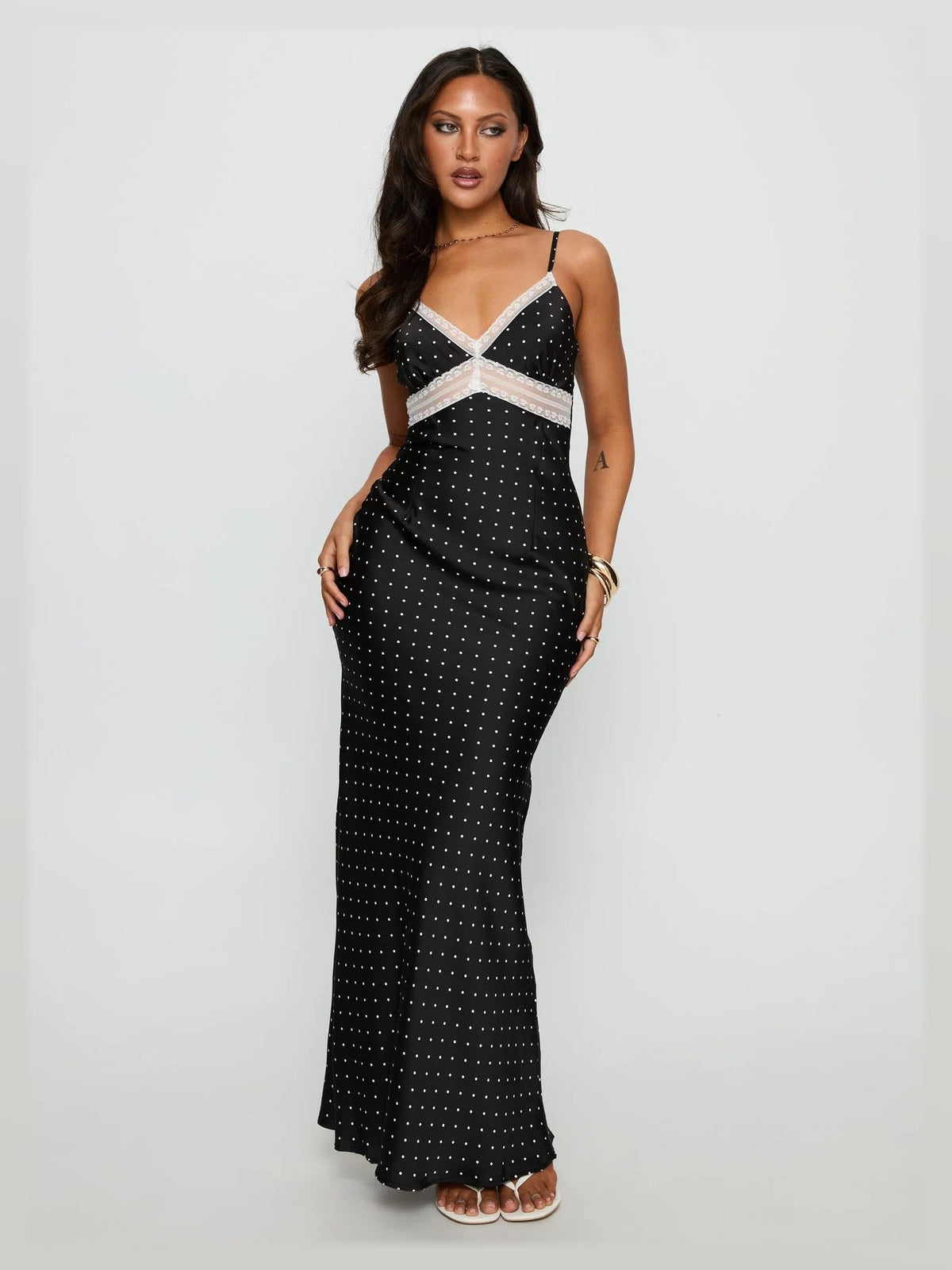 Black formal dress with a-line silhouette
