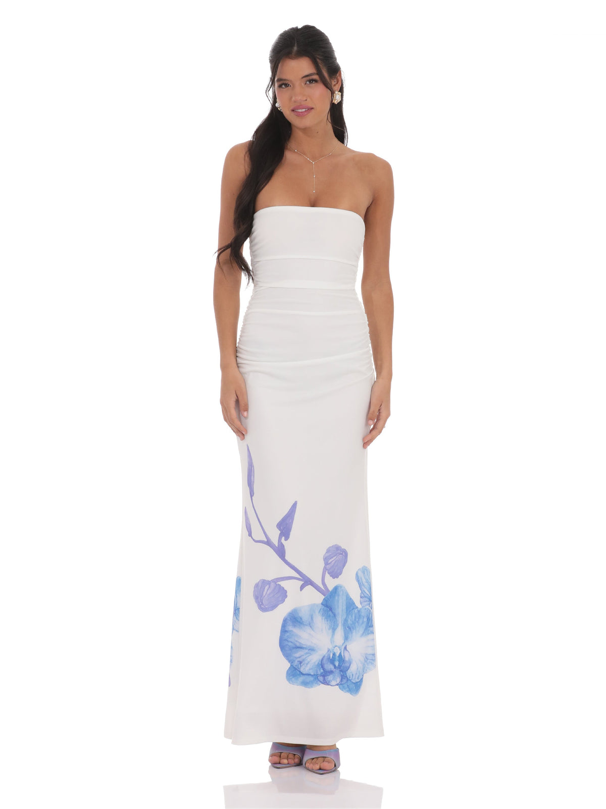 White bridesmaid dress with strapless neckline
