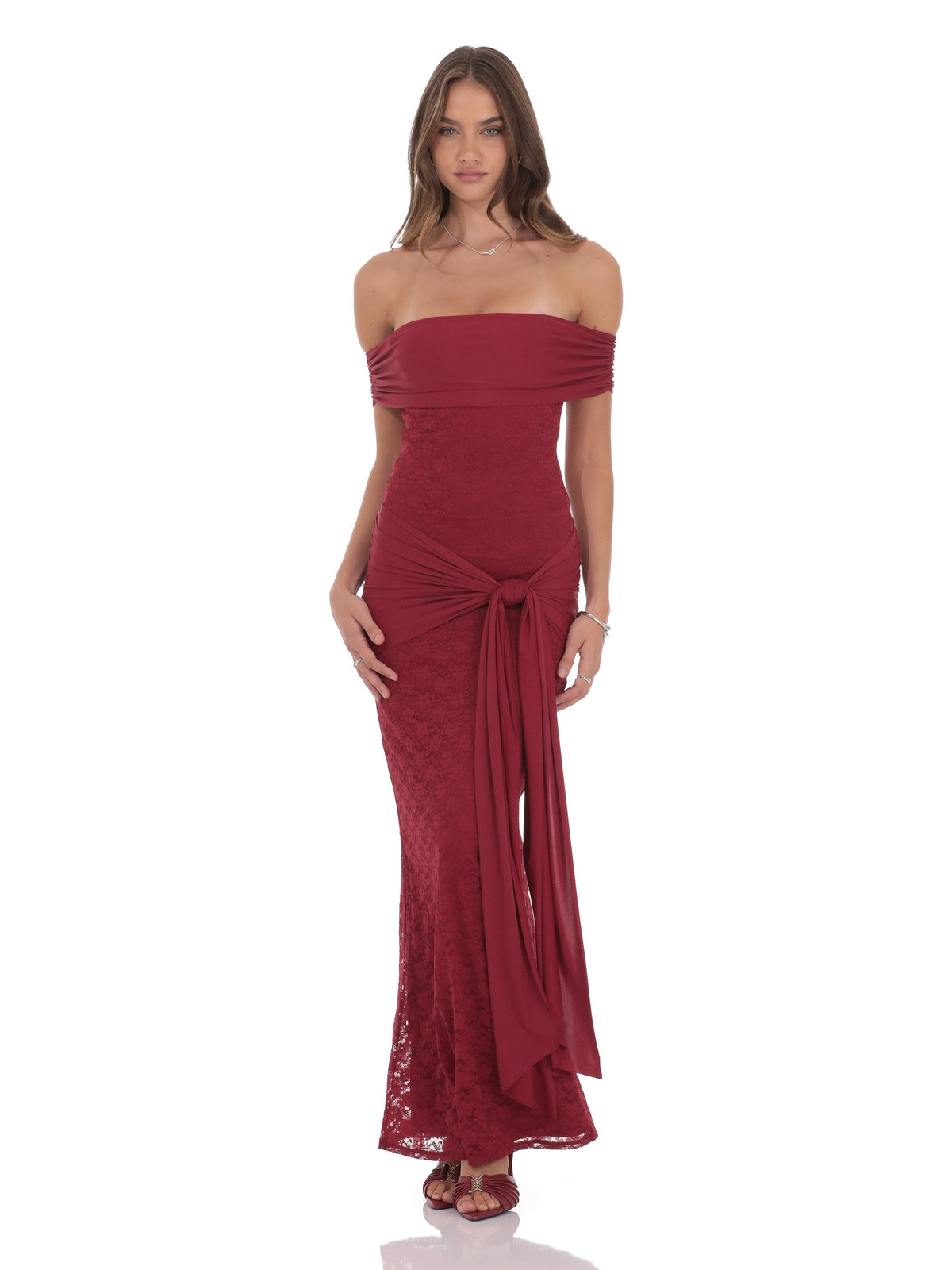 Maroon bridesmaid dress with a-line silhouette