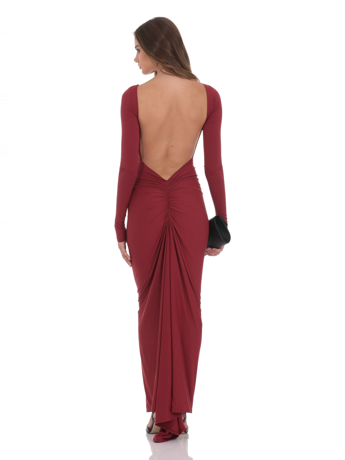 Maroon bridesmaid dress with bodycon silhouette