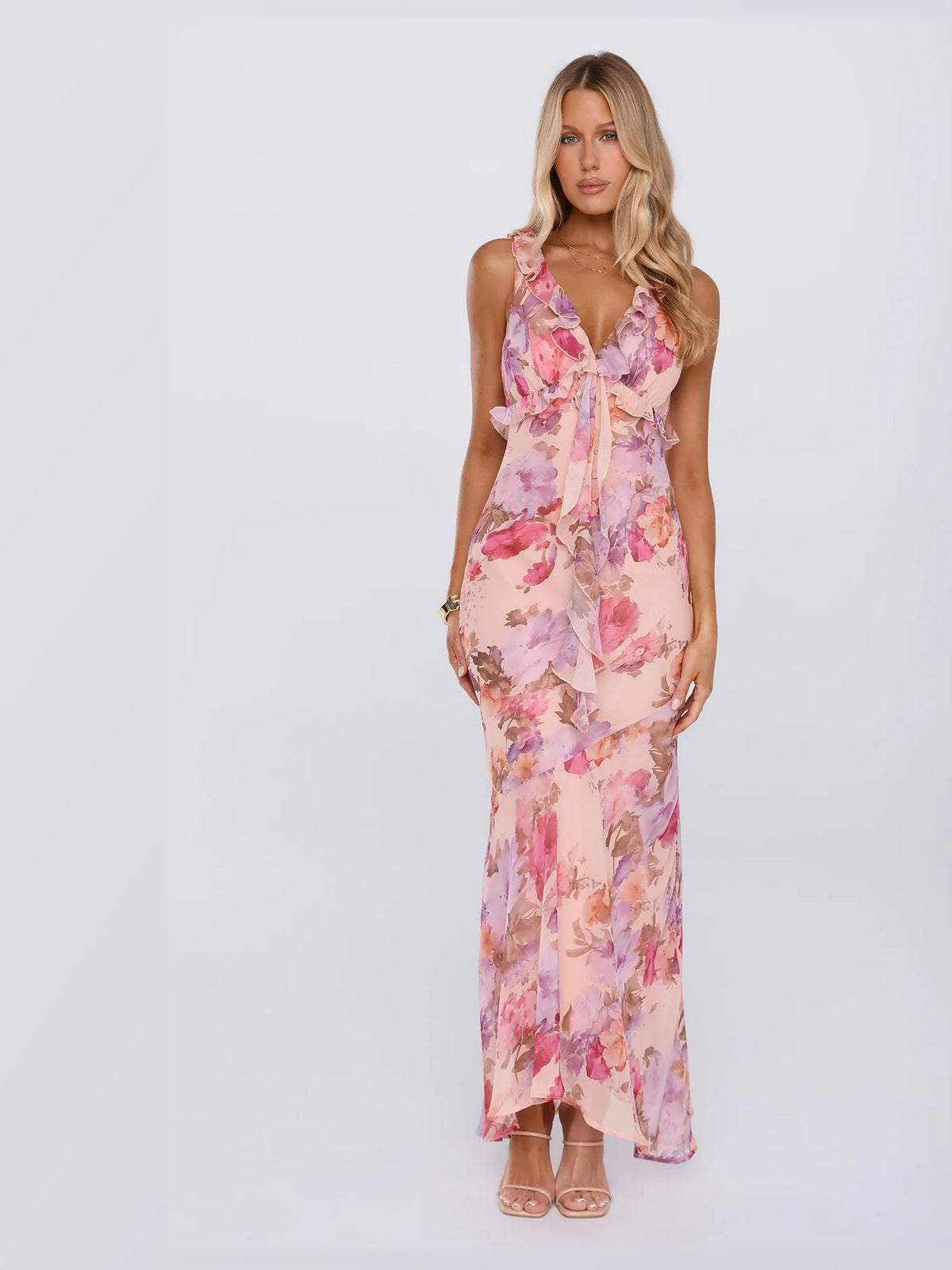 Red formal dress with a-line silhouette