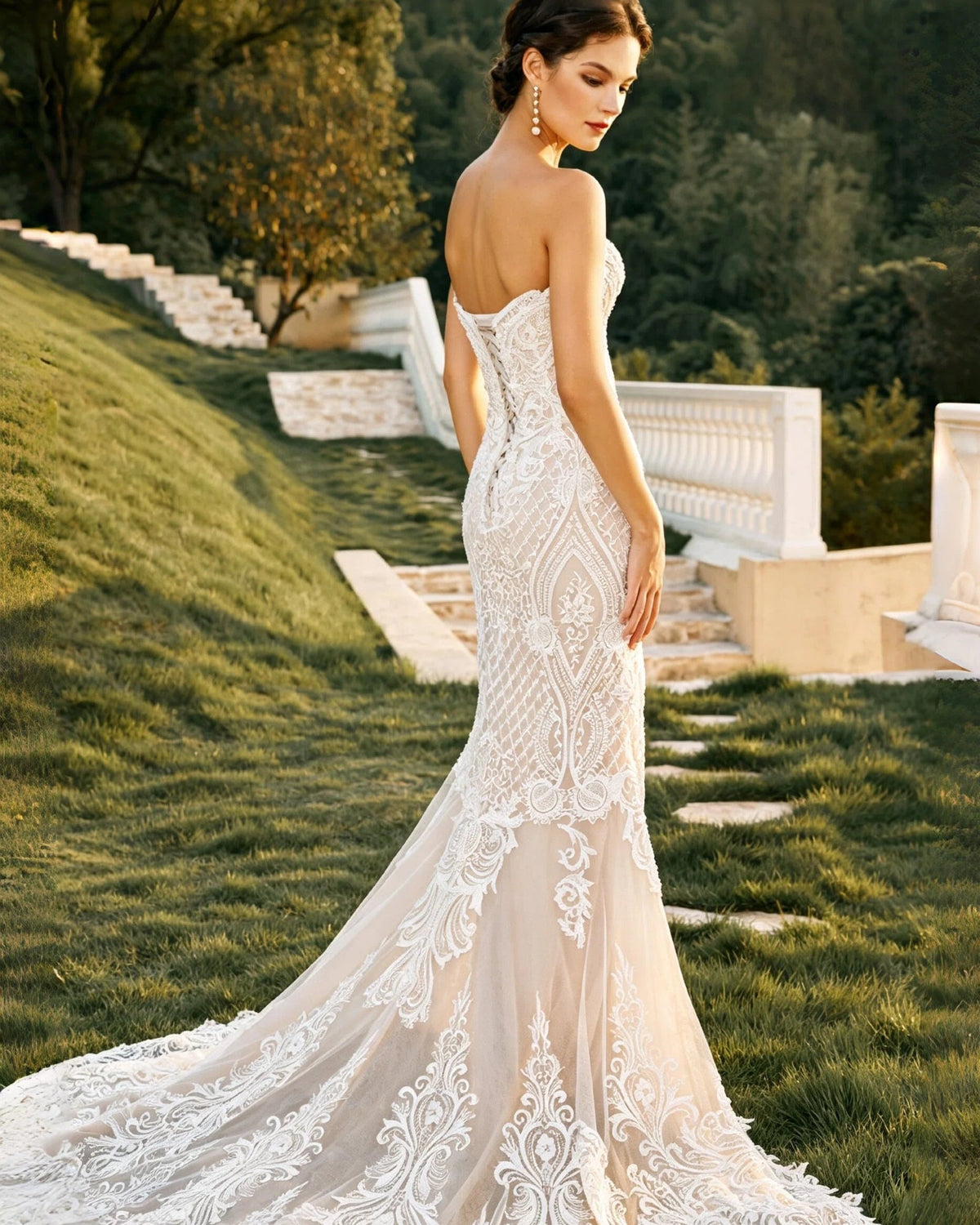 strapless sweetheart lace mermaid wedding dress - image 3