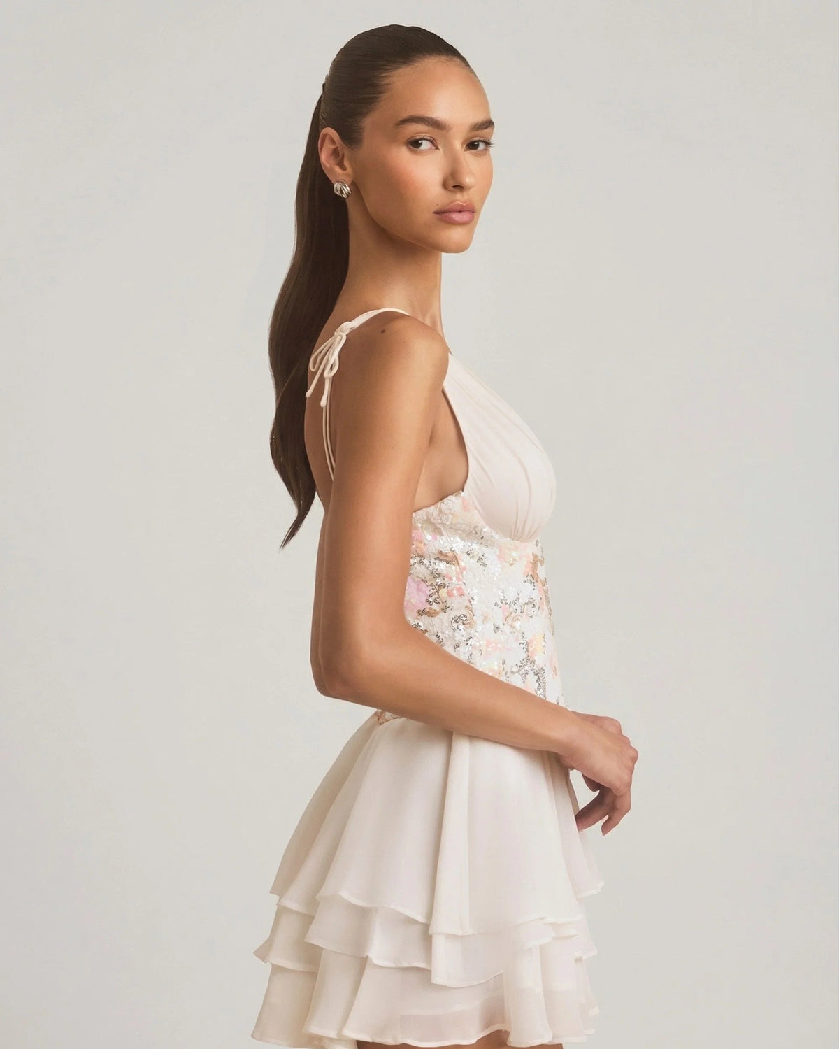sakura embellished ruffled corset ivory mini homecoming dress - image 3